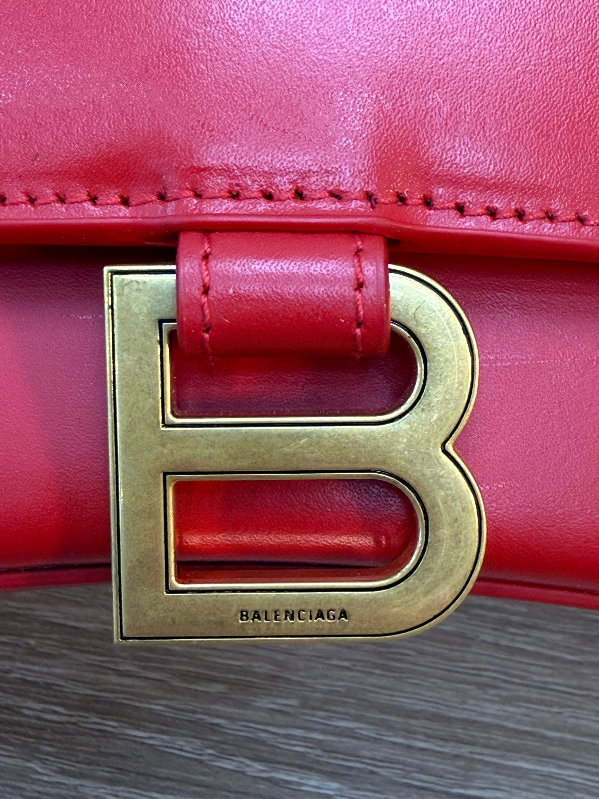Balenciaga Red Calfskin Small Hourglass Top Handle Bag