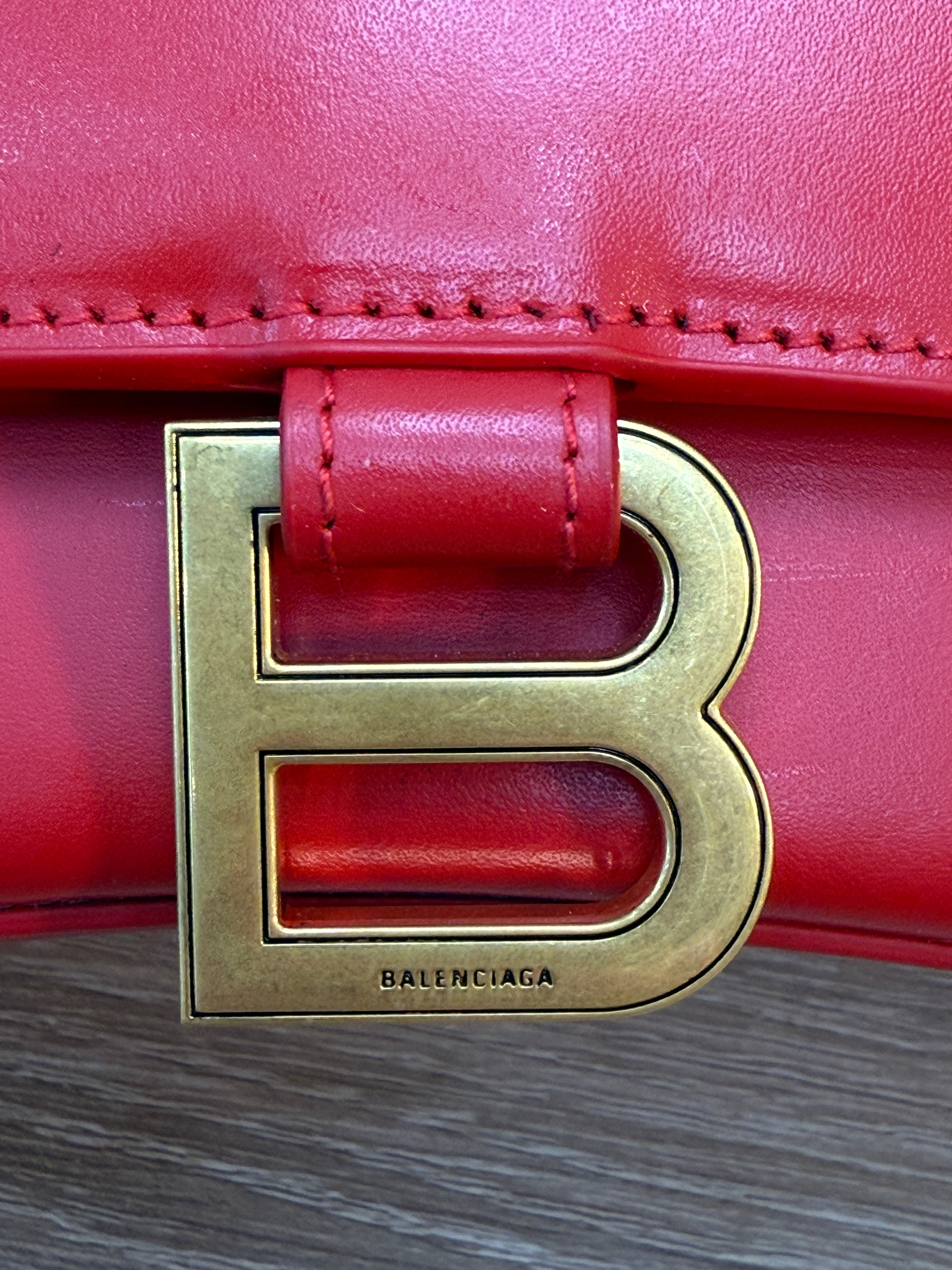 Balenciaga Red Calfskin Small Hourglass Top Handle Bag