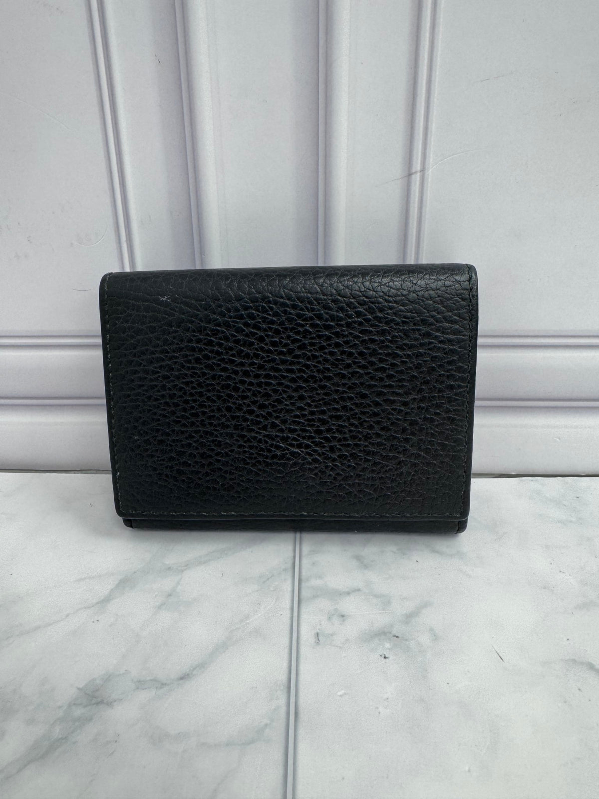 Gucci Black Grained Leather Compact Wallet