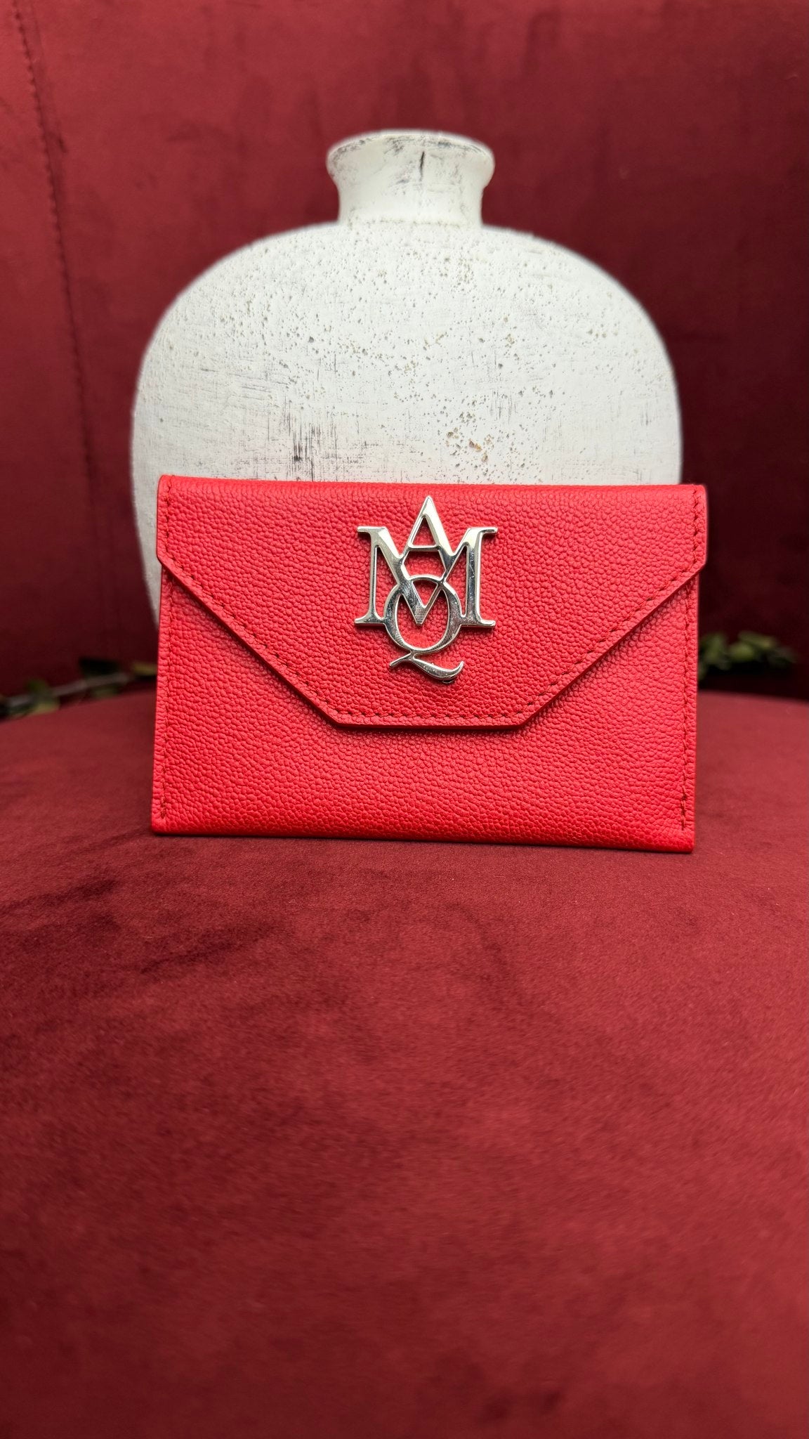 Alexander McQueen Red Leather AMQ Envelope Card Case