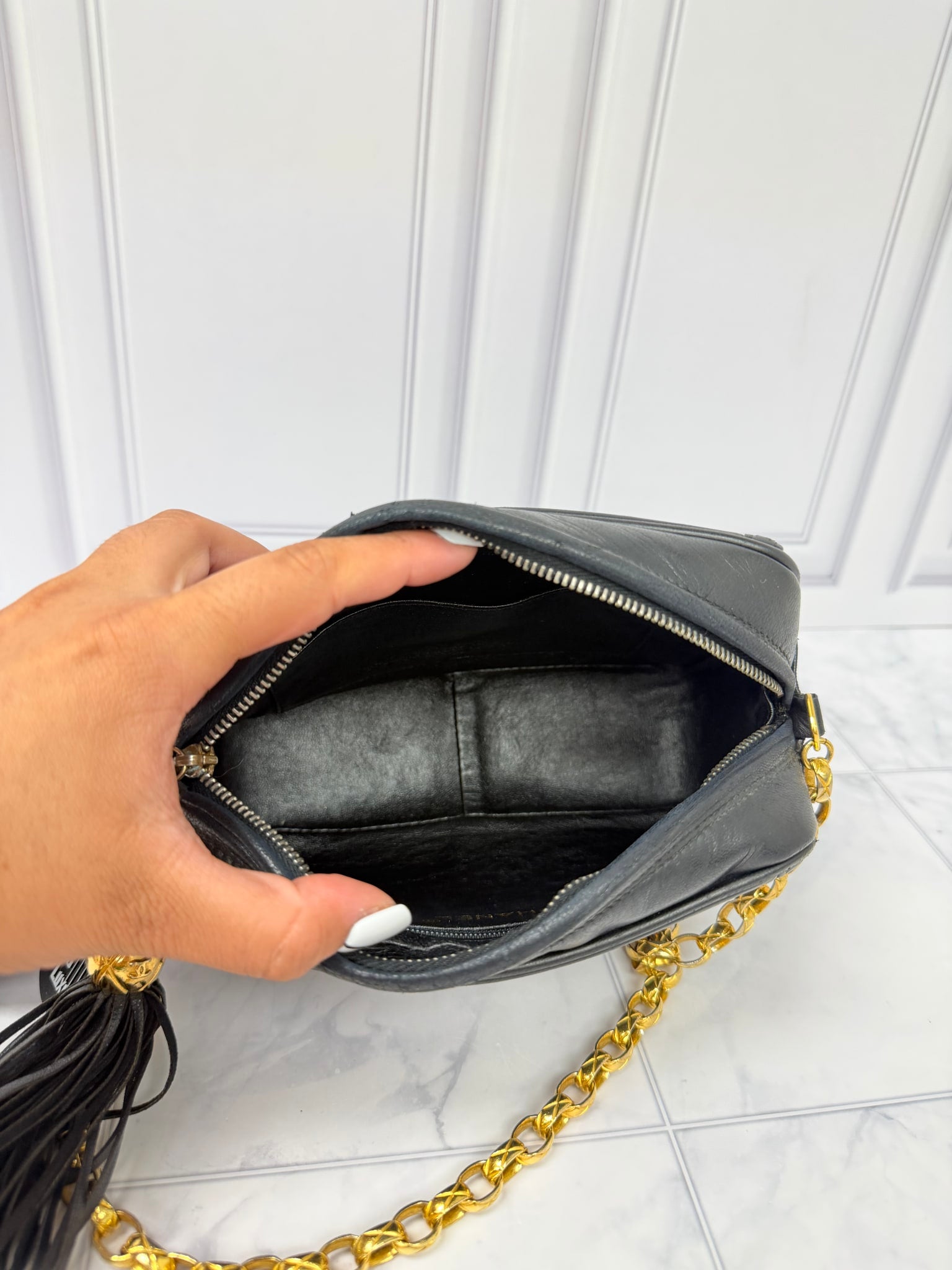 Chanel Black Lambskin Leather Chain Crossbody Bag 