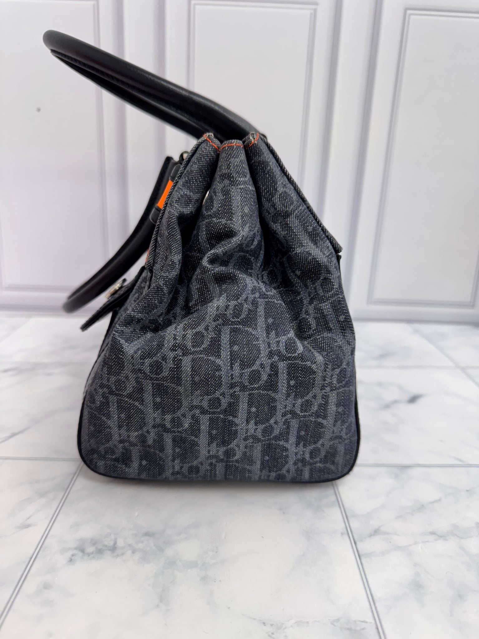 Christian Dior Denim And Orange Diorissimo Trotter Flight Handbag 