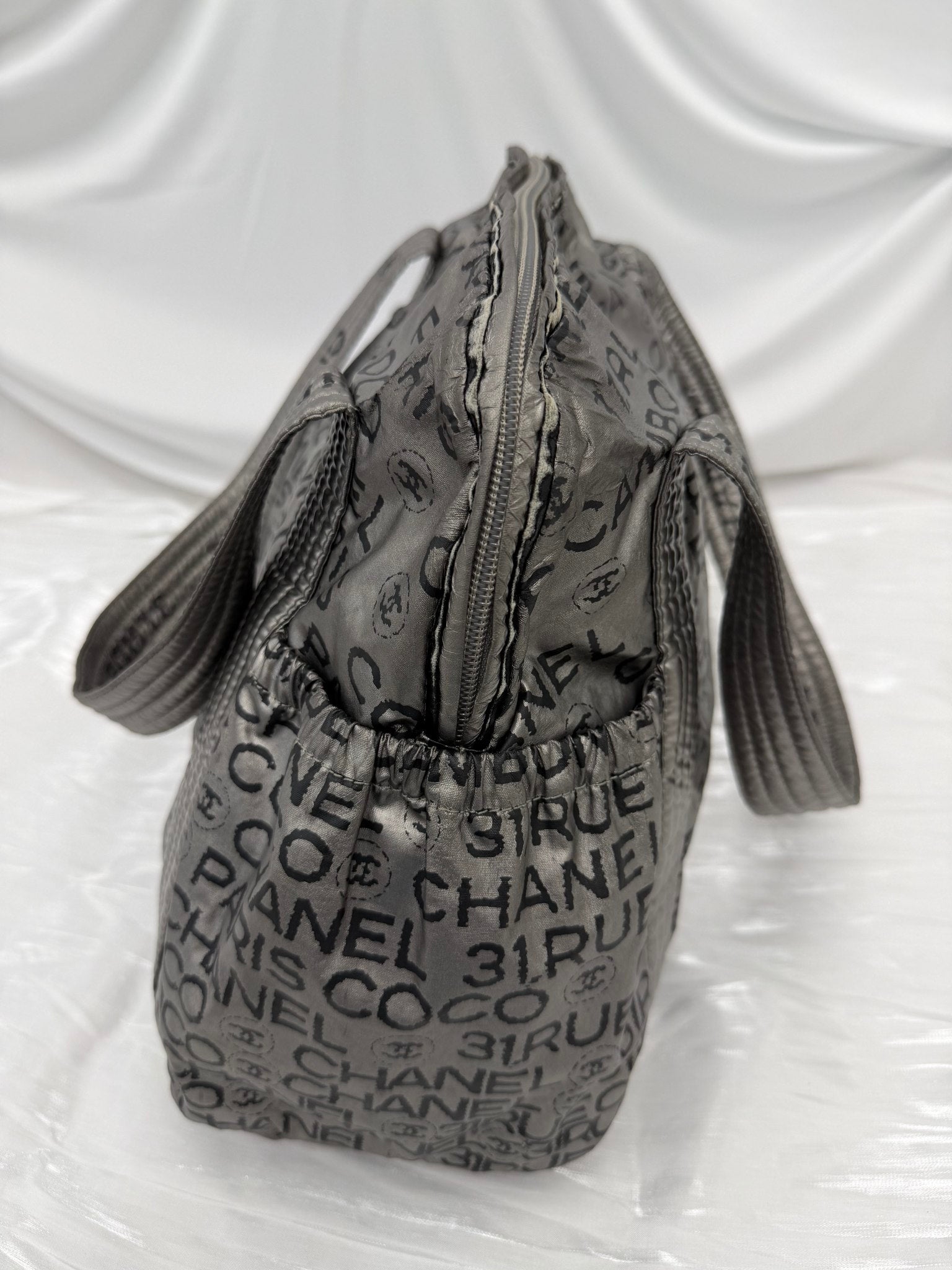 Chanel Silver Rue Cambon Paris Logo Bowler Bag