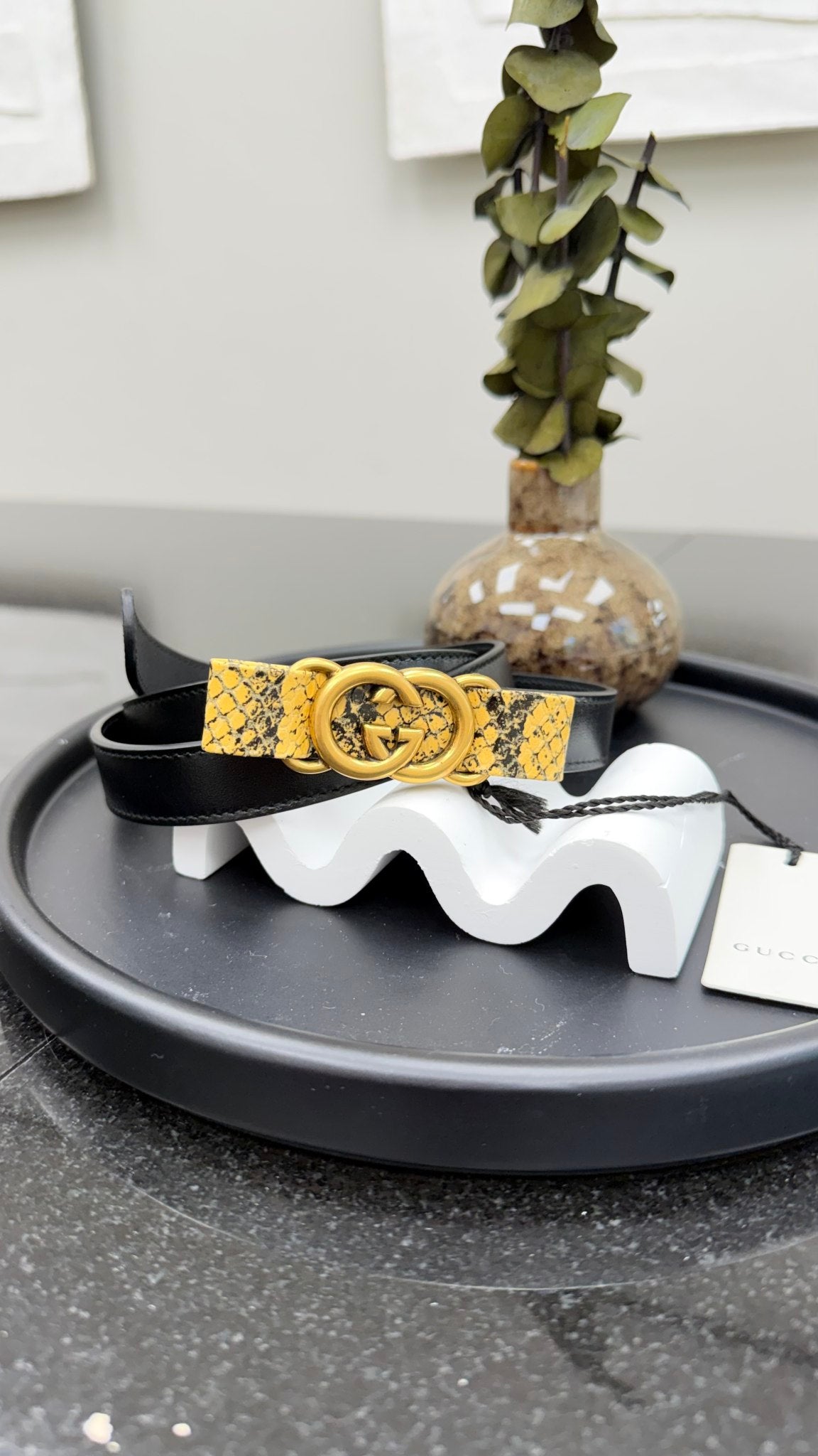 BRAND NEW- Gucci Black Leather & Interlocking G Python Bow Belt Size 95/38