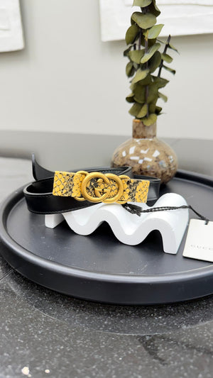 BRAND NEW- Gucci Black Leather & Interlocking G Python Bow Belt Size 95/38
