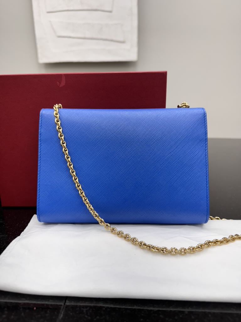 Salvatore Ferragamo Blue Coated Canvas Chain Shoulder Bag