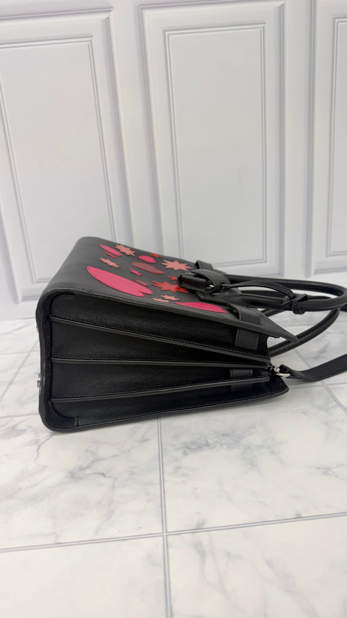 Saint Laurent YSL Black Leather Love Patchwork Baby Sac De Jour 2Way Handbag 