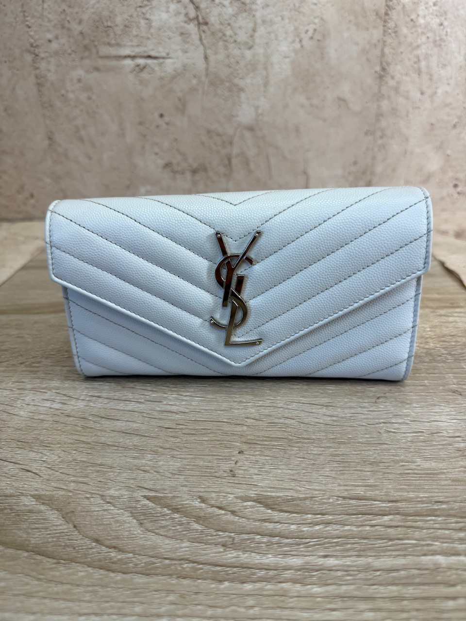 Saint Laurent YSL White Leather Long Wallet