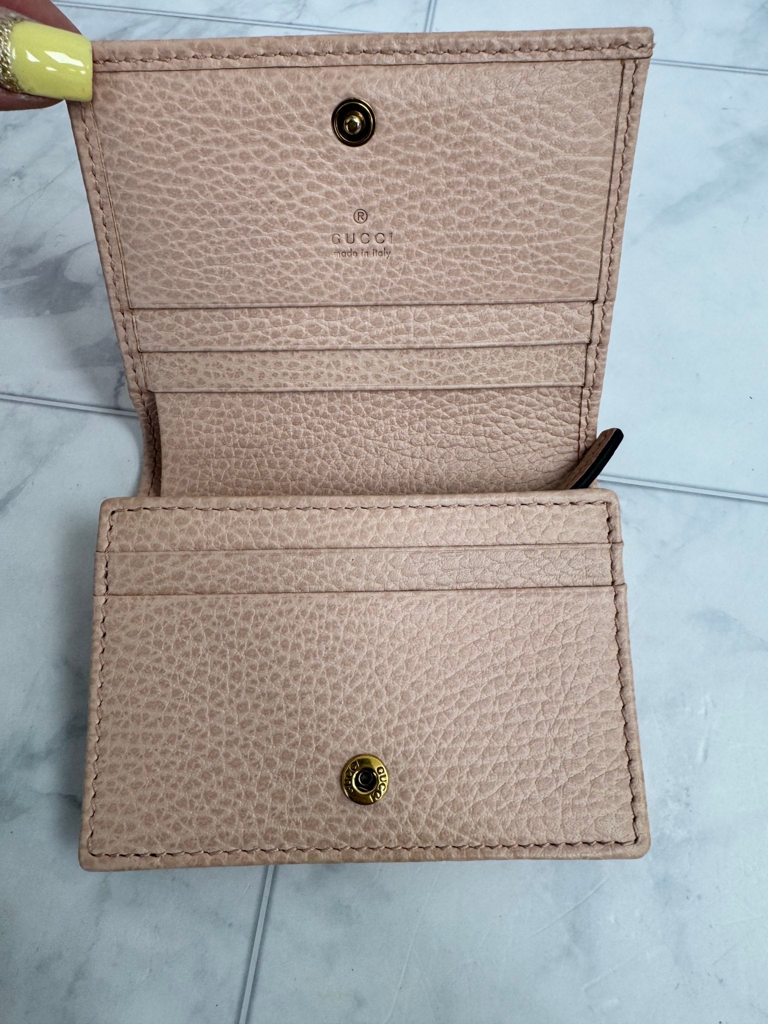 Gucci Pink Grained Leather Butterfly Compact Wallet