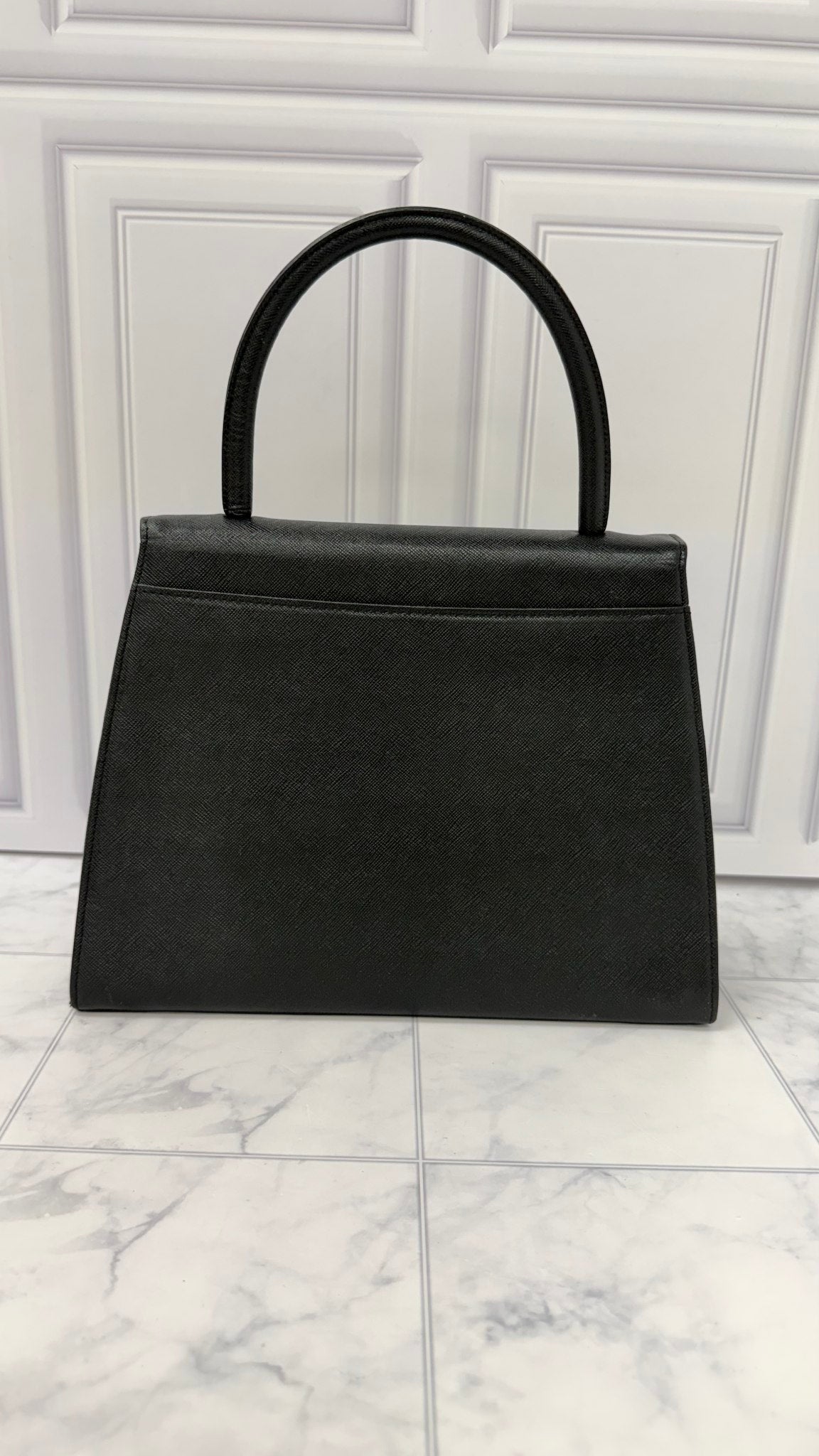 Saint Laurent YSL Black Saffiano Leather Top Handle Handbag 