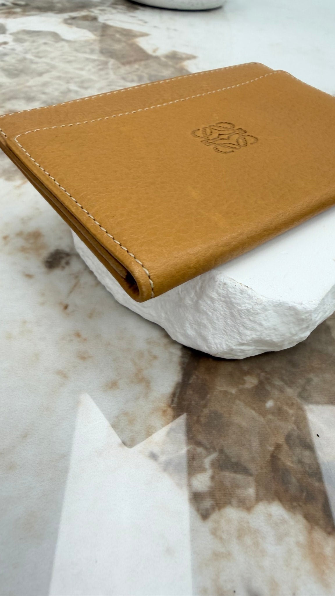 Loewe Vintage Tan Leather Anagram Card Case