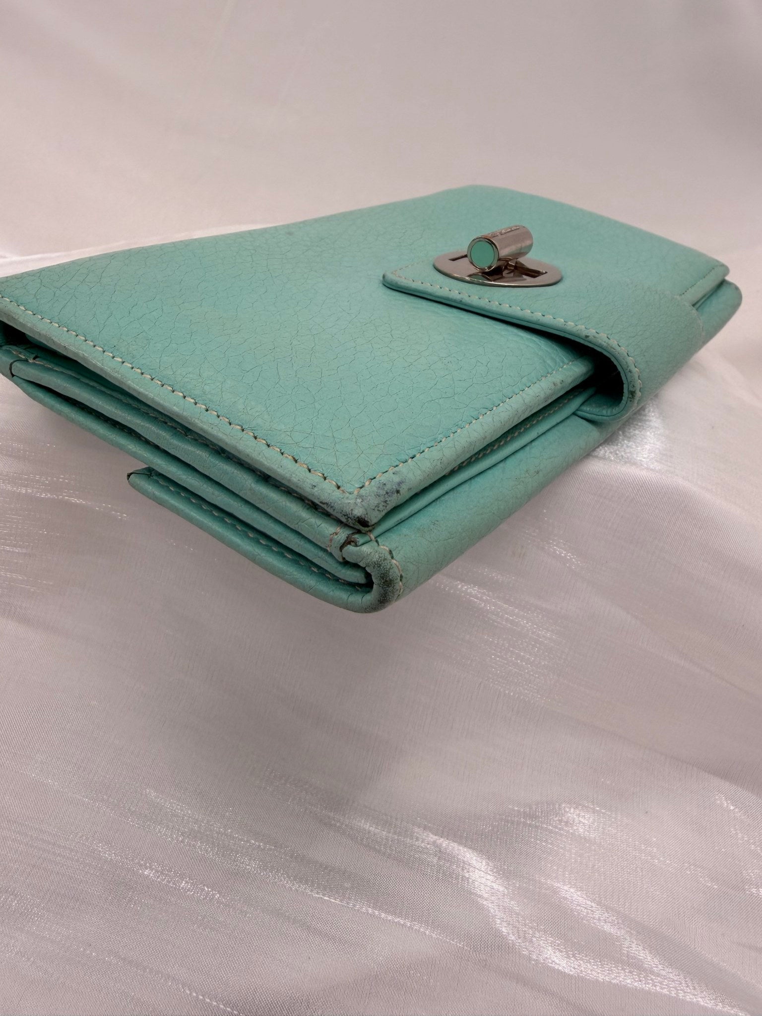 Tiffany & Co. Blue Leather Turn Lock Long Wallet 