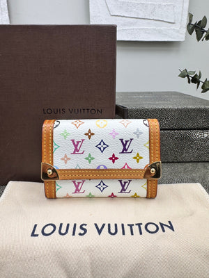 Louis Vuitton White Multicolor Monogram Porte-Monnaie Plat Coin Purse