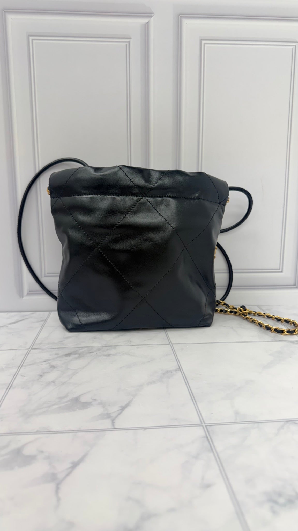 BRAND NEW - Chanel Black Calfskin Leather Mini 22 Crossbody Bag 