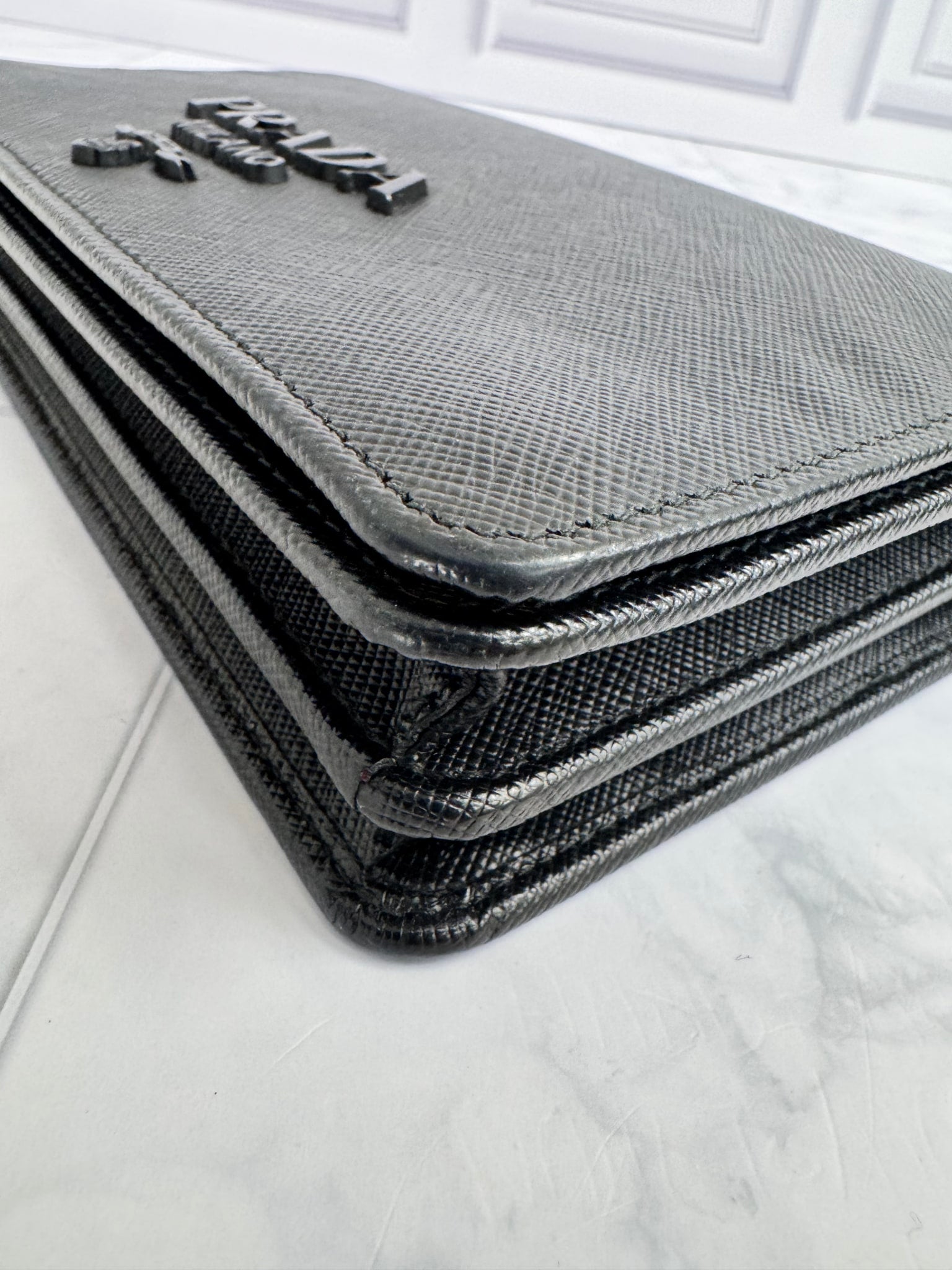 Prada Black Monochrome Saffiano leather Wallet on A Chain