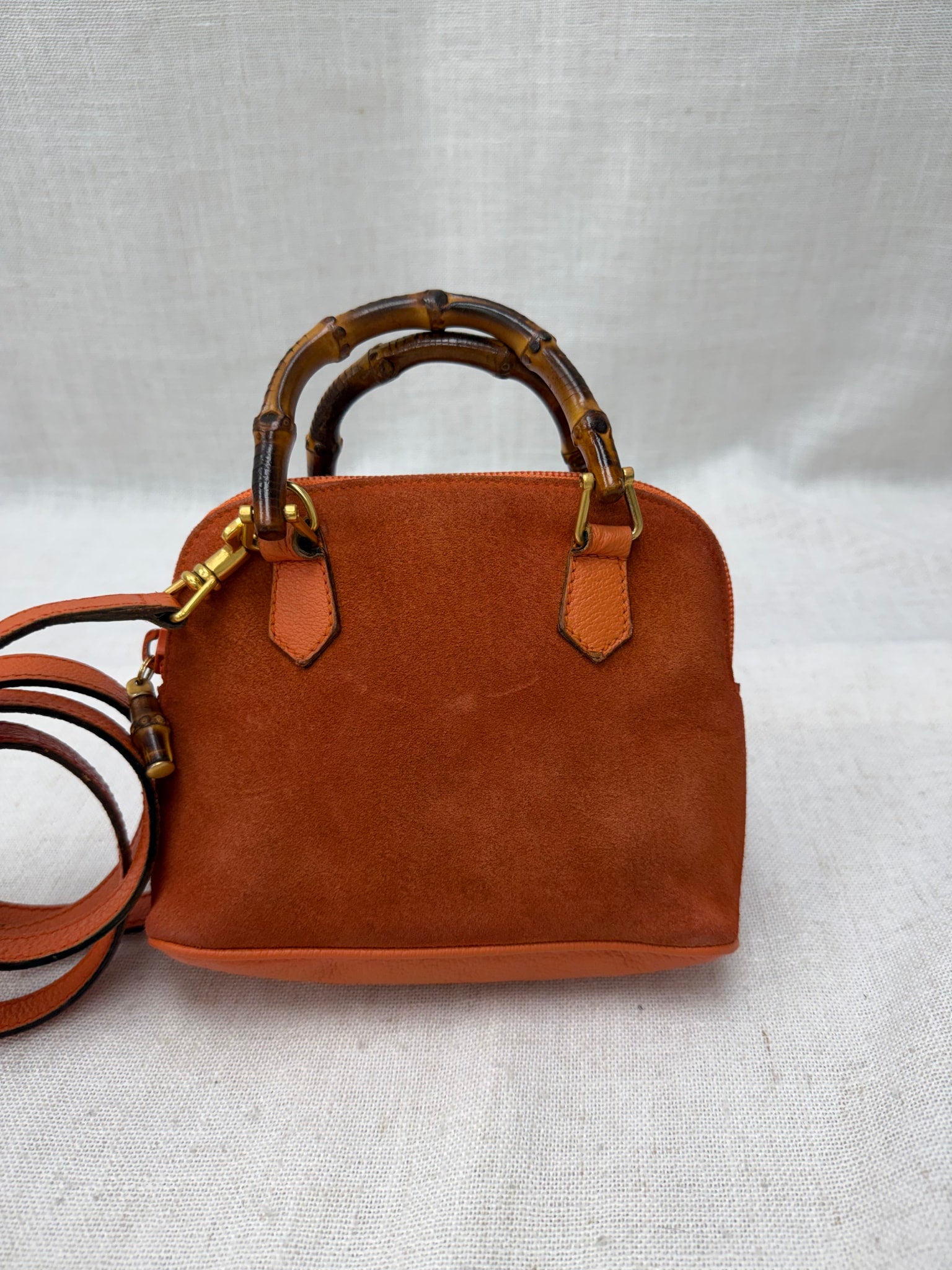 Gucci Orange Suede Bamboo Mini Dome 2way Bag