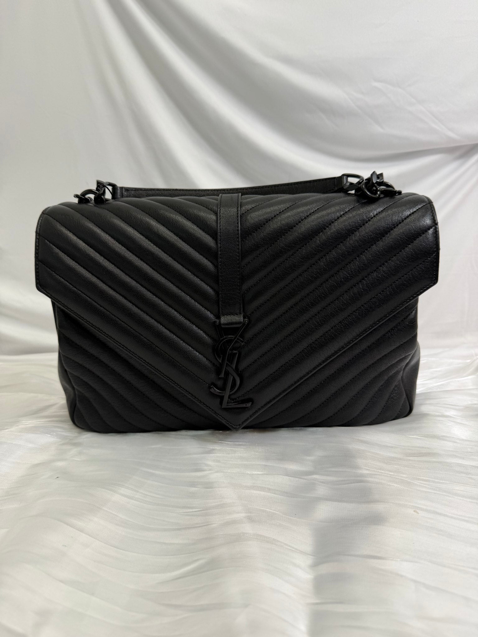Saint Laurent YSL Black Quilted Leather College Flap Bag