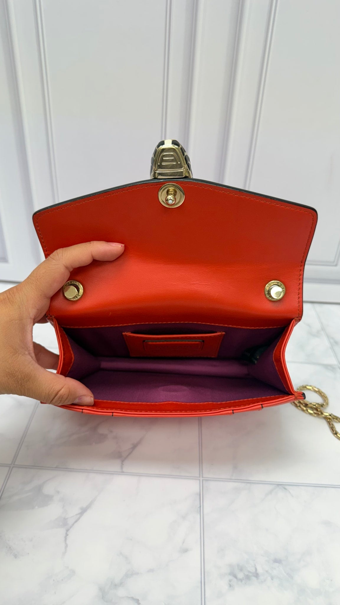 Bvlgari Orange Leather Serpenti Forever Small Shoulder Bag 