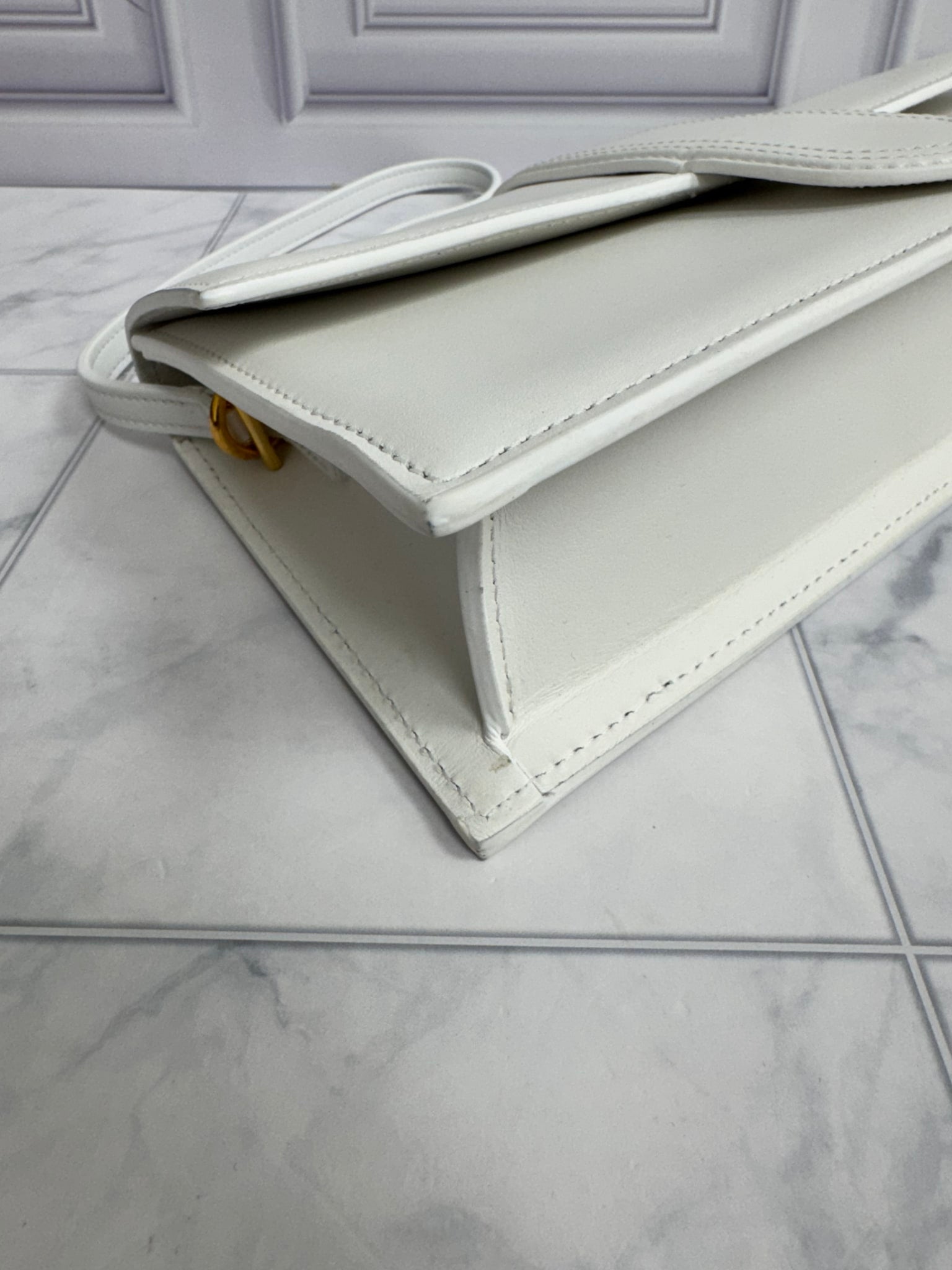 BRAND NEW - Jacquemus White Leather Le Bambino Long Shoulder Bag