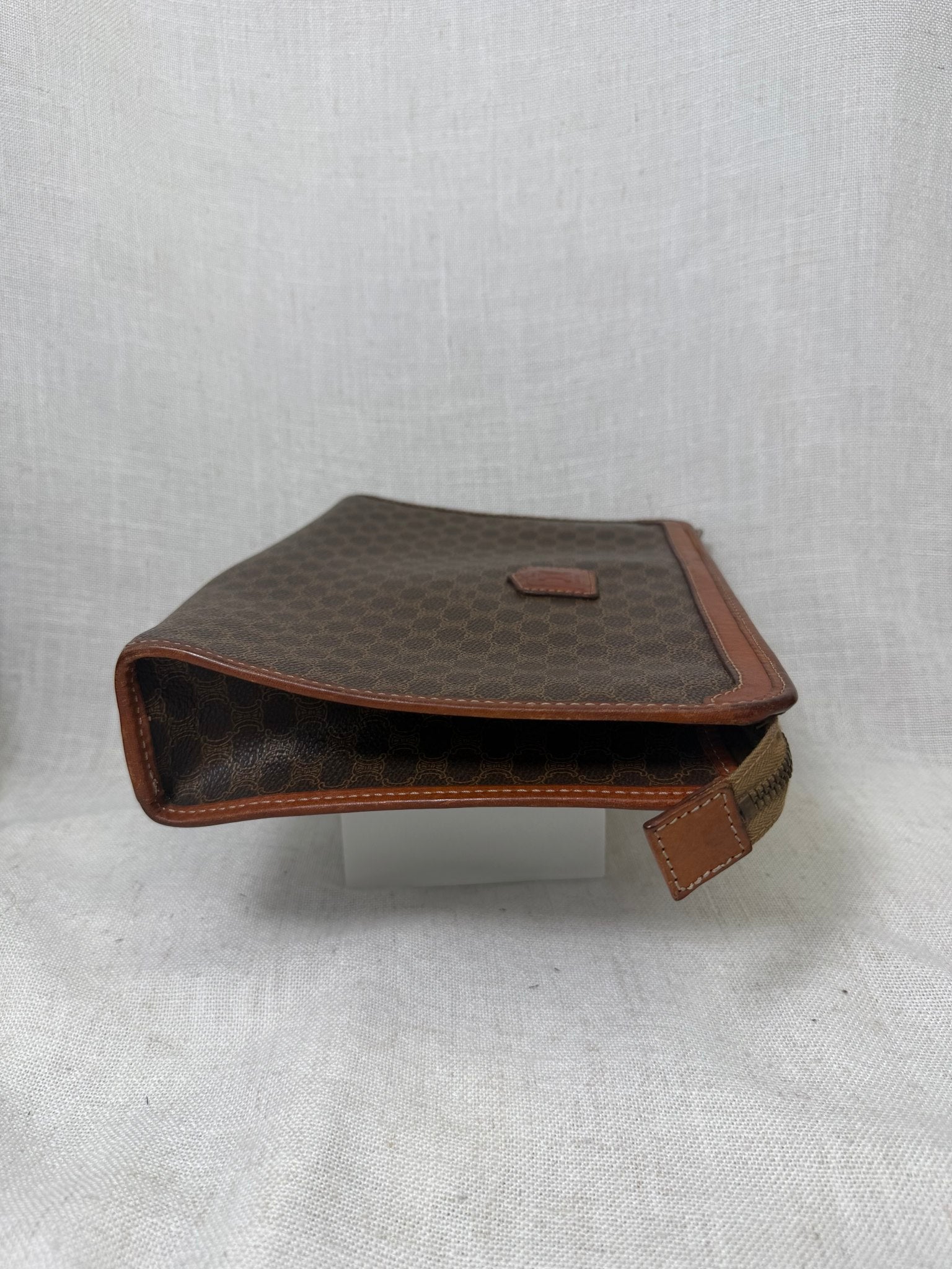 Celine Brown Coated Canvas Macadam Clutch Travel Bag