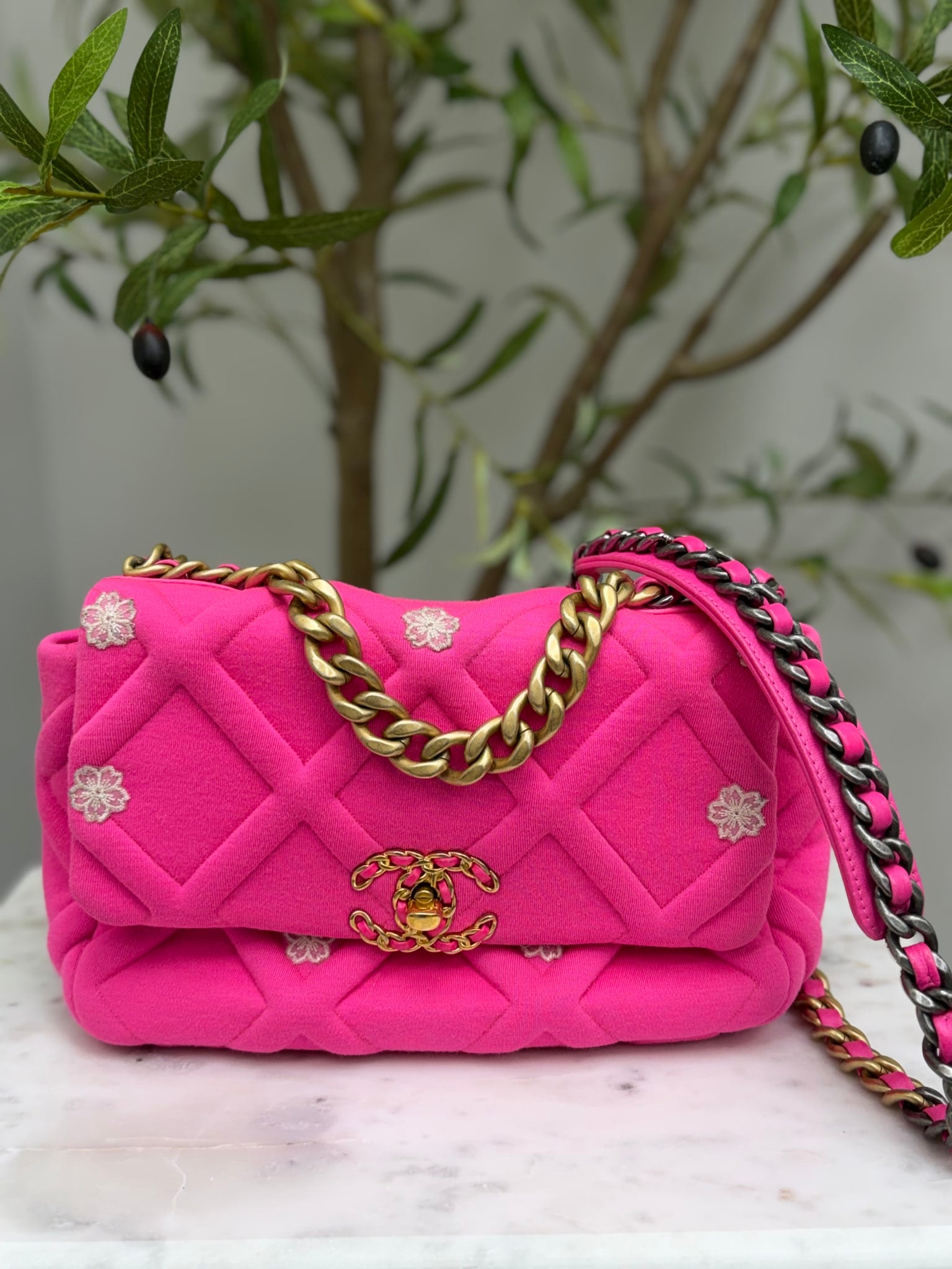Chanel Neon Pink Jersey Chanel 19 Flap Bag