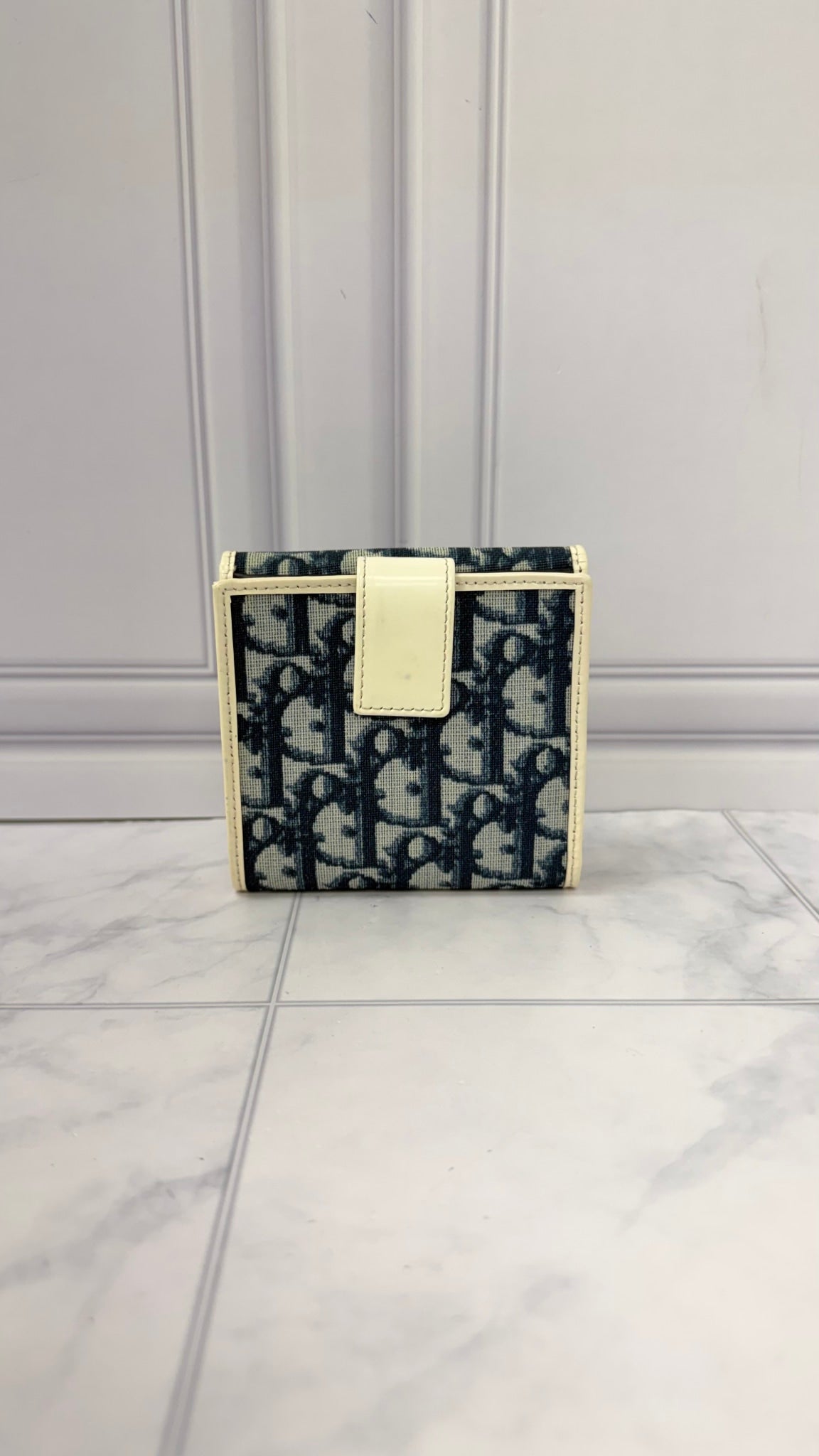 Christian Dior Blue Coated Canvas Oblique Trotter Compact Wallet 