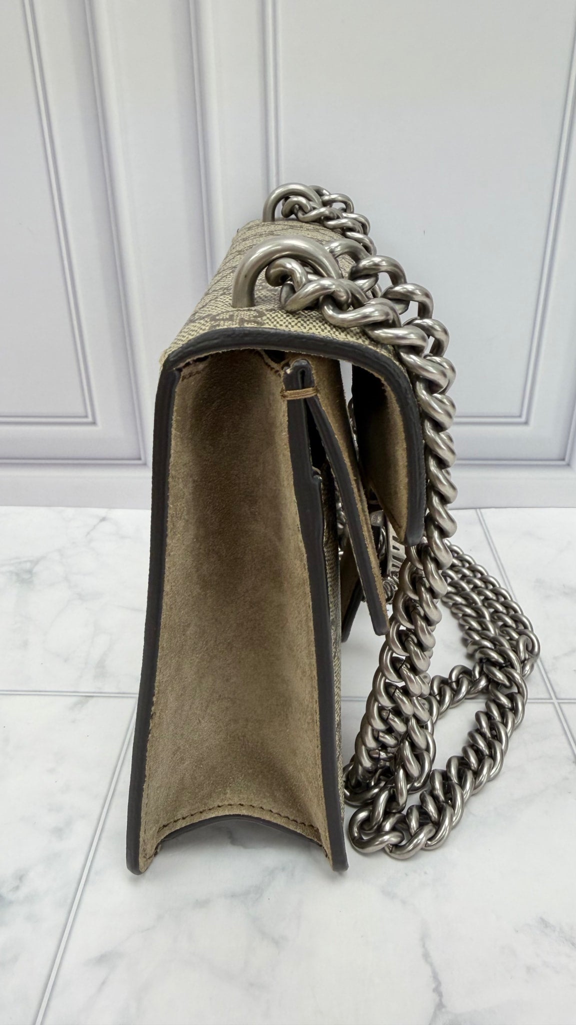 Gucci Brown GG Supreme Canvas & Suede Mini Dionysus Chain Bag