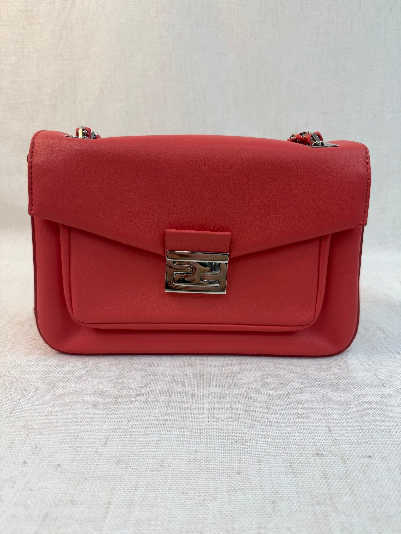 Fendi Coral Pink Leather Be Baguette Flap Bag