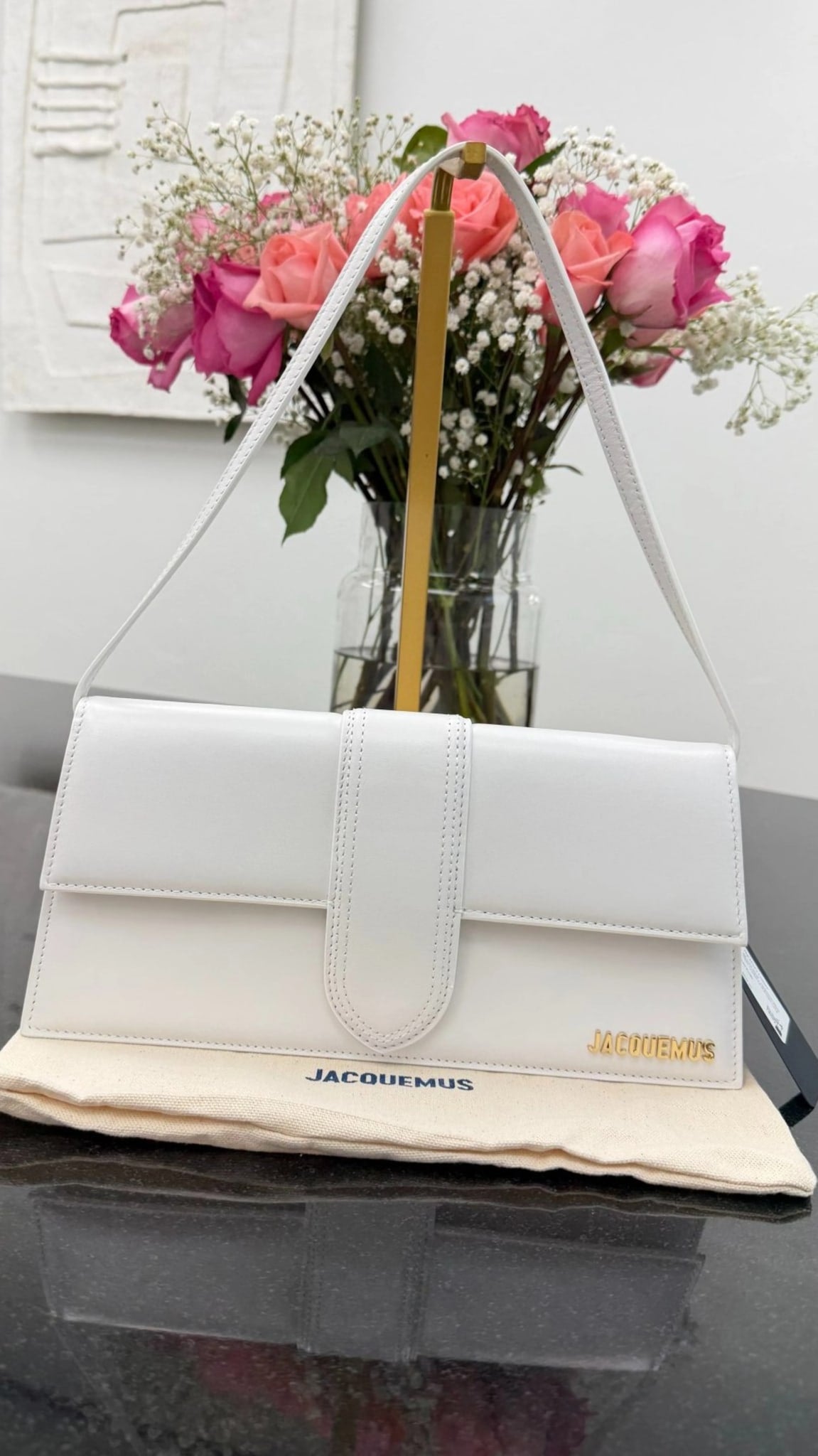 BRAND NEW - Jacquemus Bright White Leather Le Bambino Long Shoulder Bag