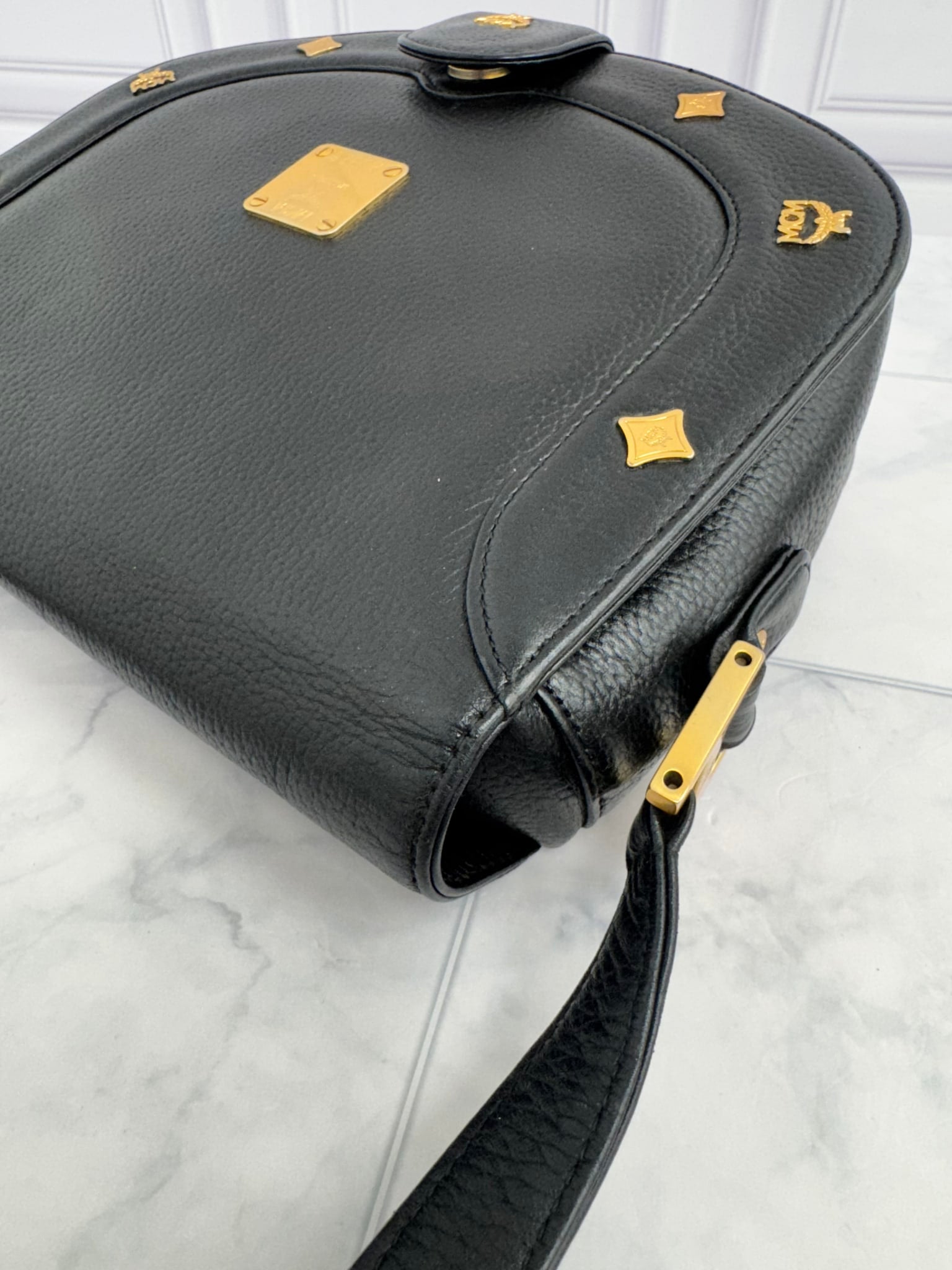 MCM Black Grained Leather Flap Crossbody Bag