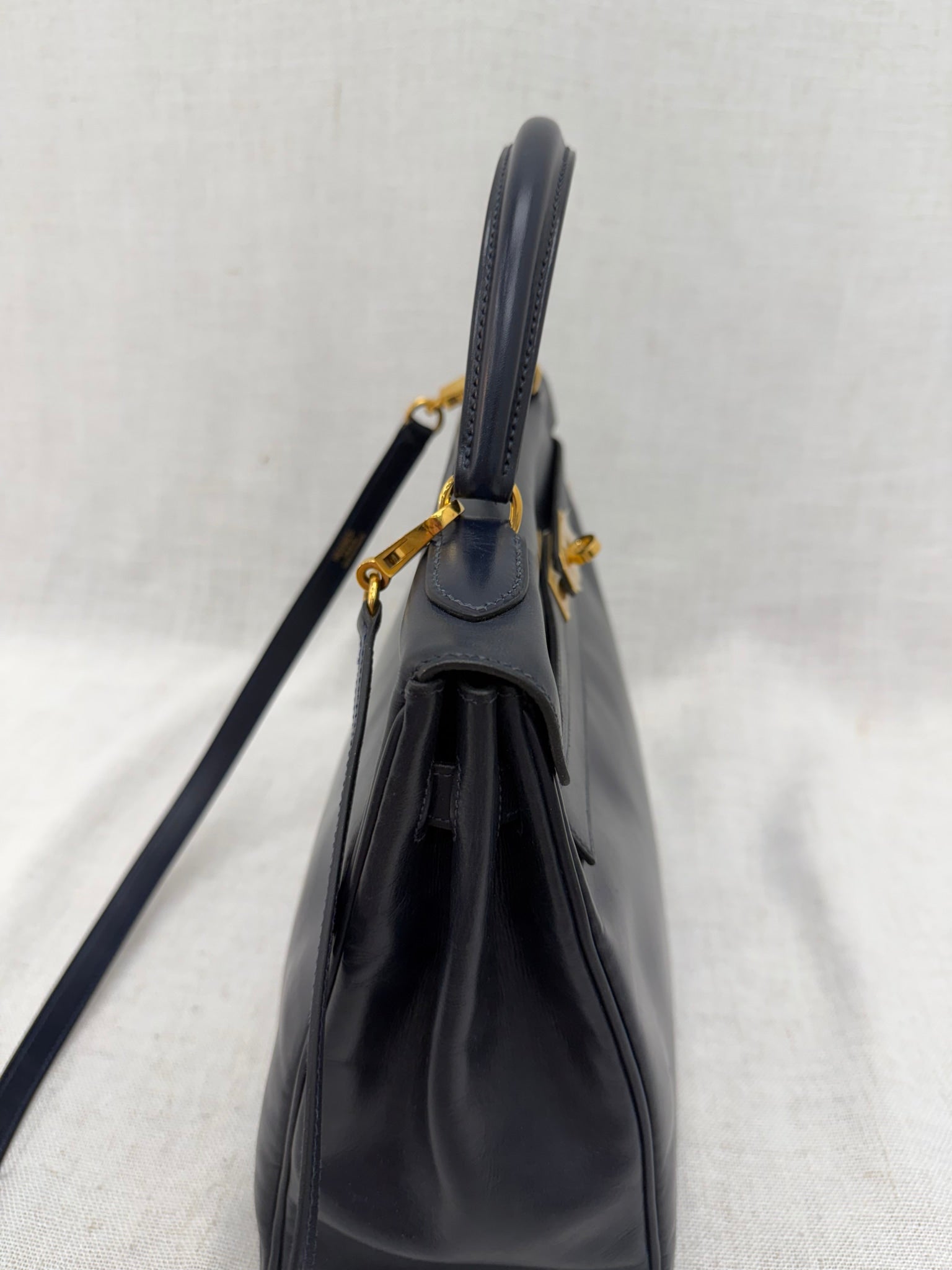 Hermes Navy Blue Box Calf Leather Kelly 32 