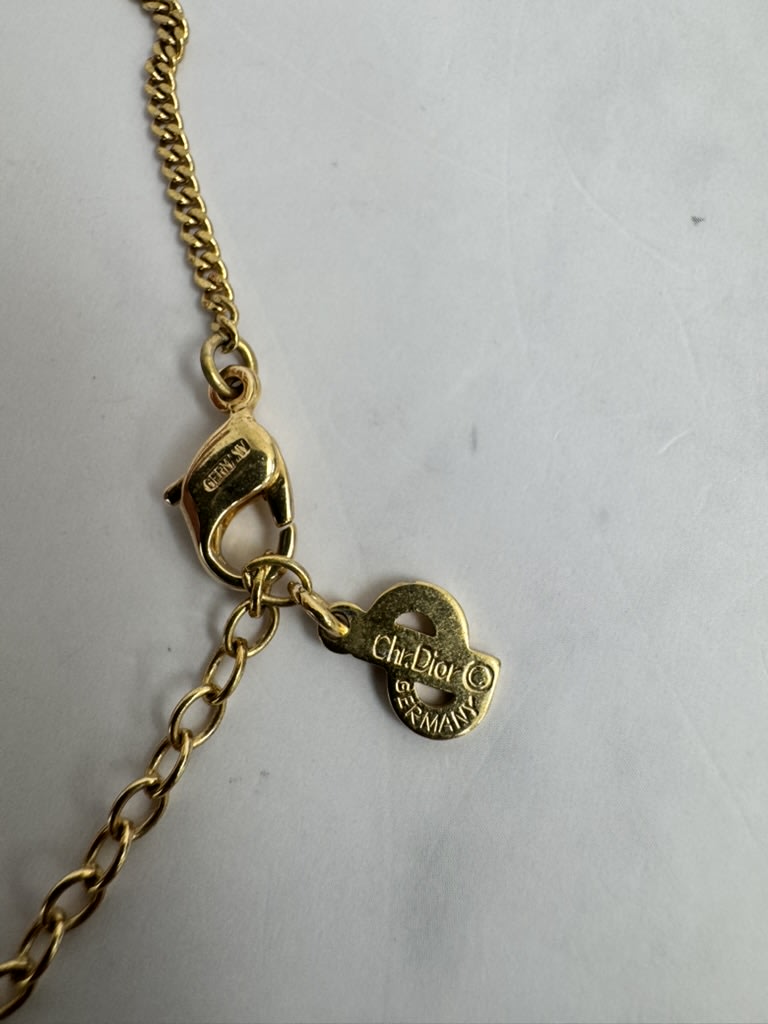 Christian Dior Gold Rhinestone CD Necklace