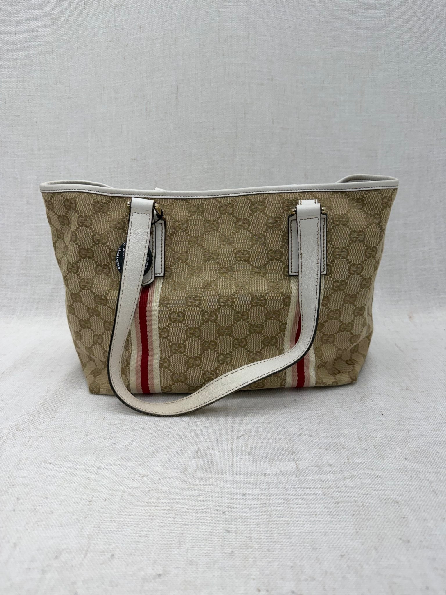 Gucci Beige GG Canvas & Pink Web Straps Shoulder Tote