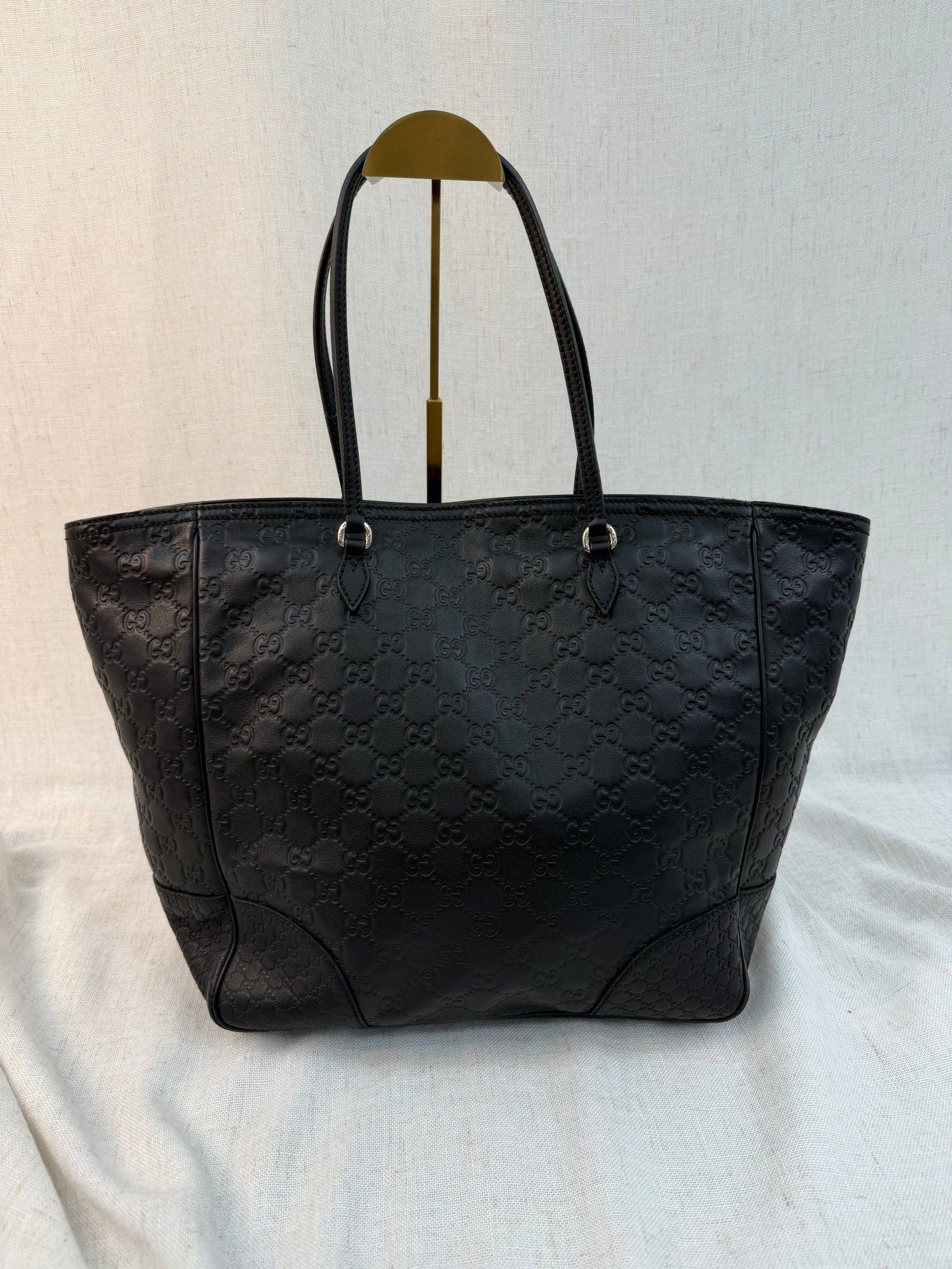 Gucci Black Leather GG Embossed Bree Tote Bag
