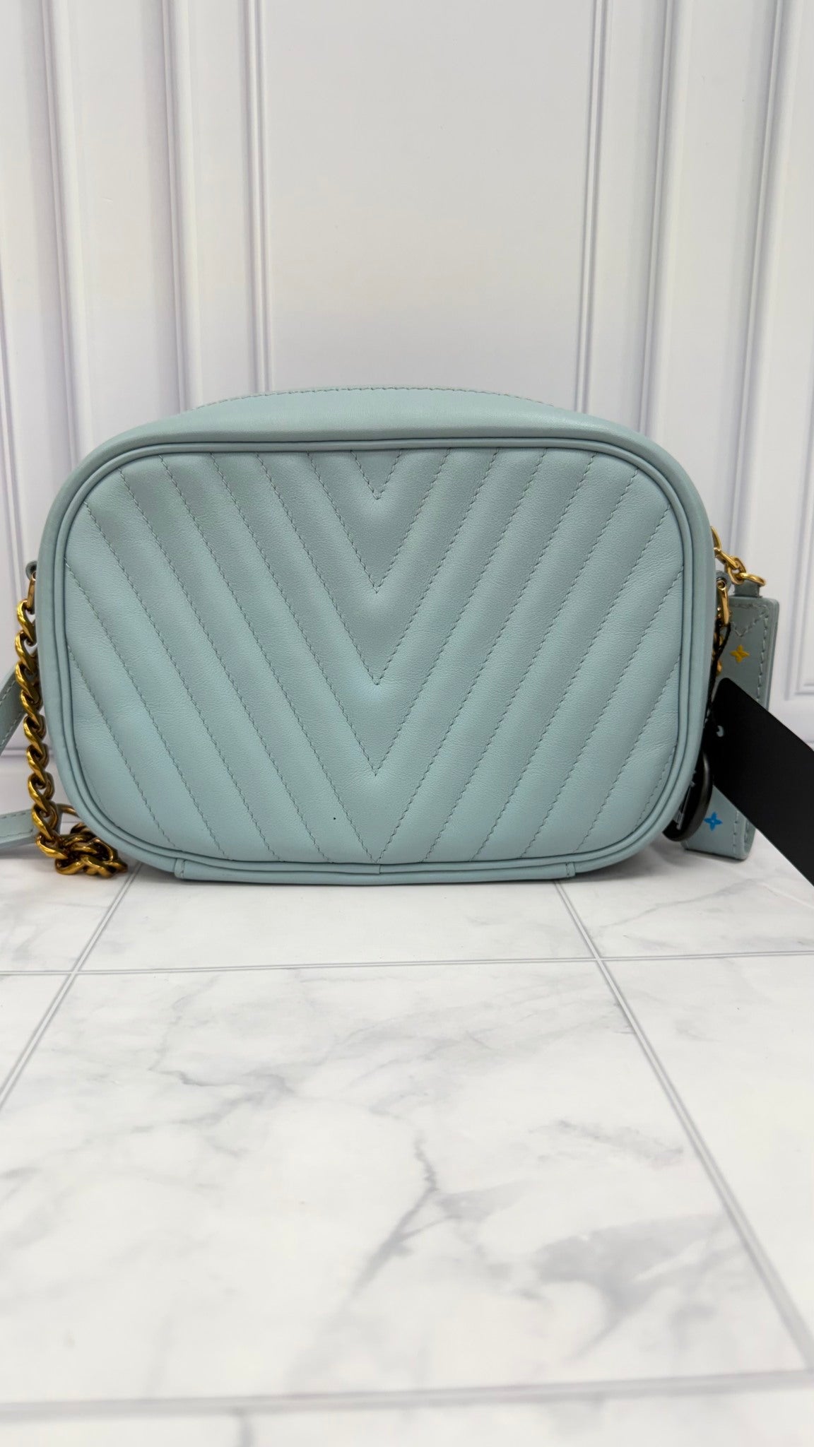 Louis Vuitton Light Blue Quilted Calfskin New Wave Camera Bag