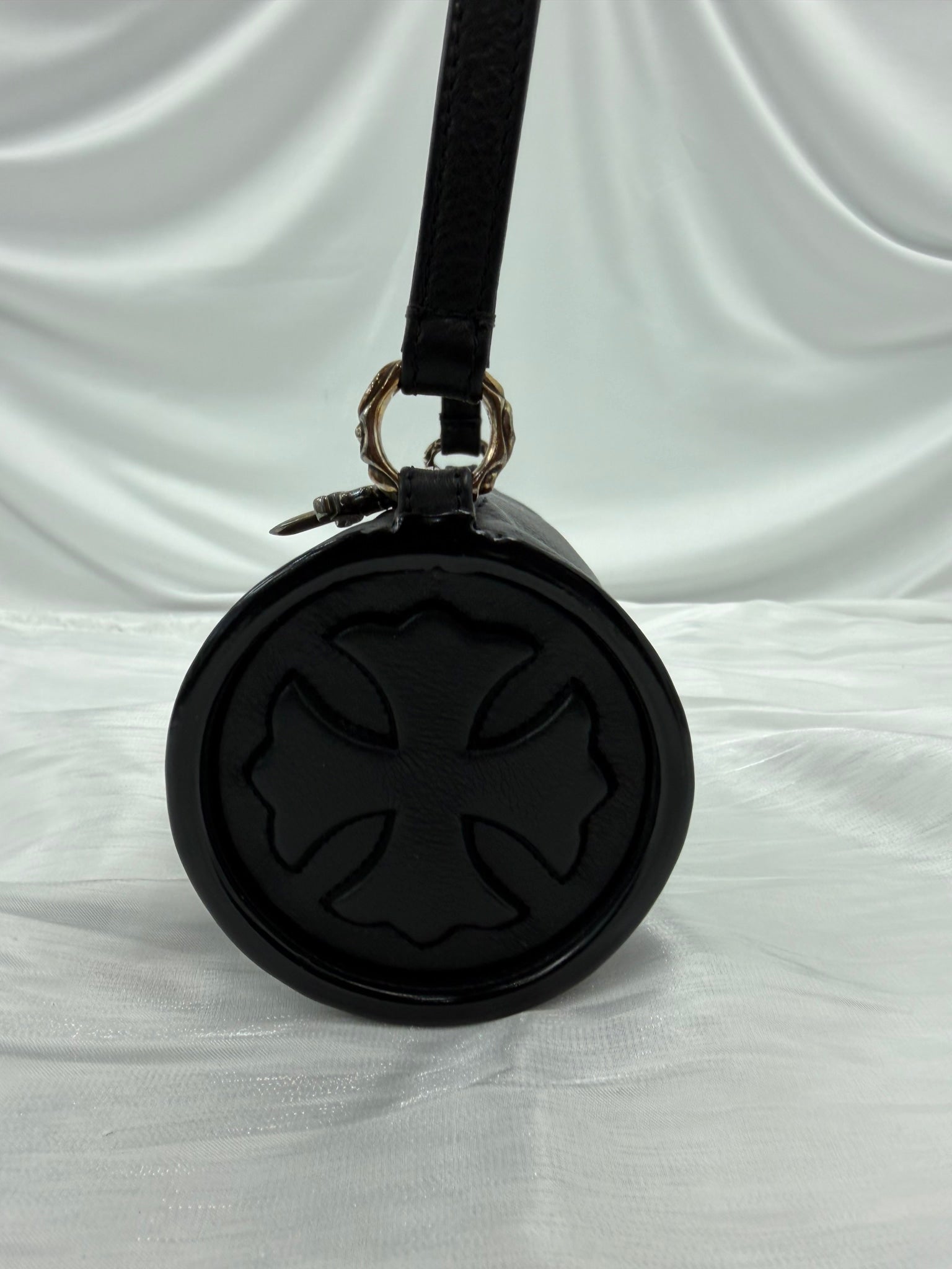 BRAND NEW- Chrome Hearts Black Leather Grinds Cemetery Cross Tube Bag