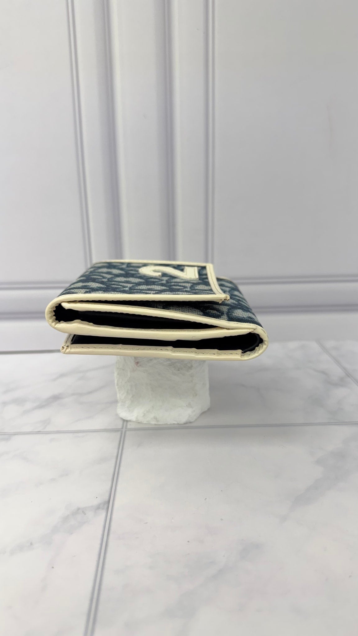 Christian Dior Blue Coated Canvas Oblique Trotter Compact Wallet 