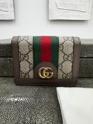 Gucci Brown GG Supreme Ophidia Compact Wallet