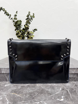 MCM Black Patent Leather Studded Large Envelope Clutch