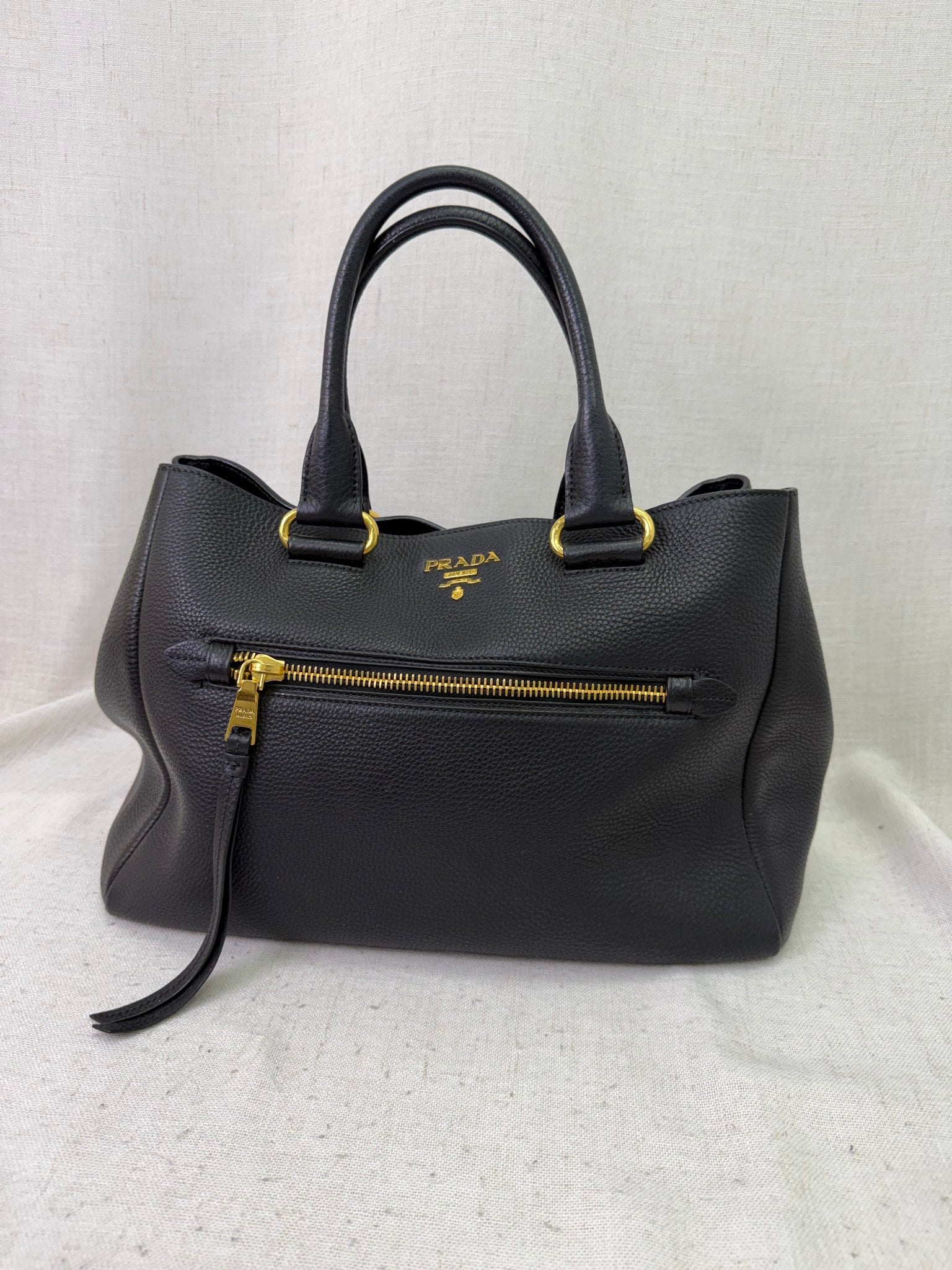 Prada Black Tumbled Leather Shoulder Tote