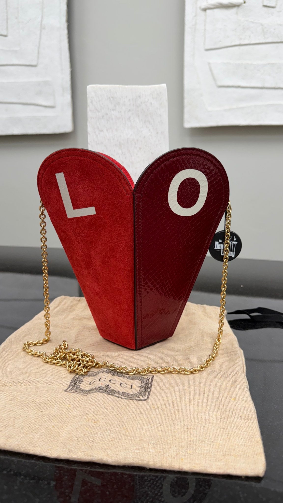 Gucci Red & Pink Multi Texture Valentines Day Heart Chain Bag