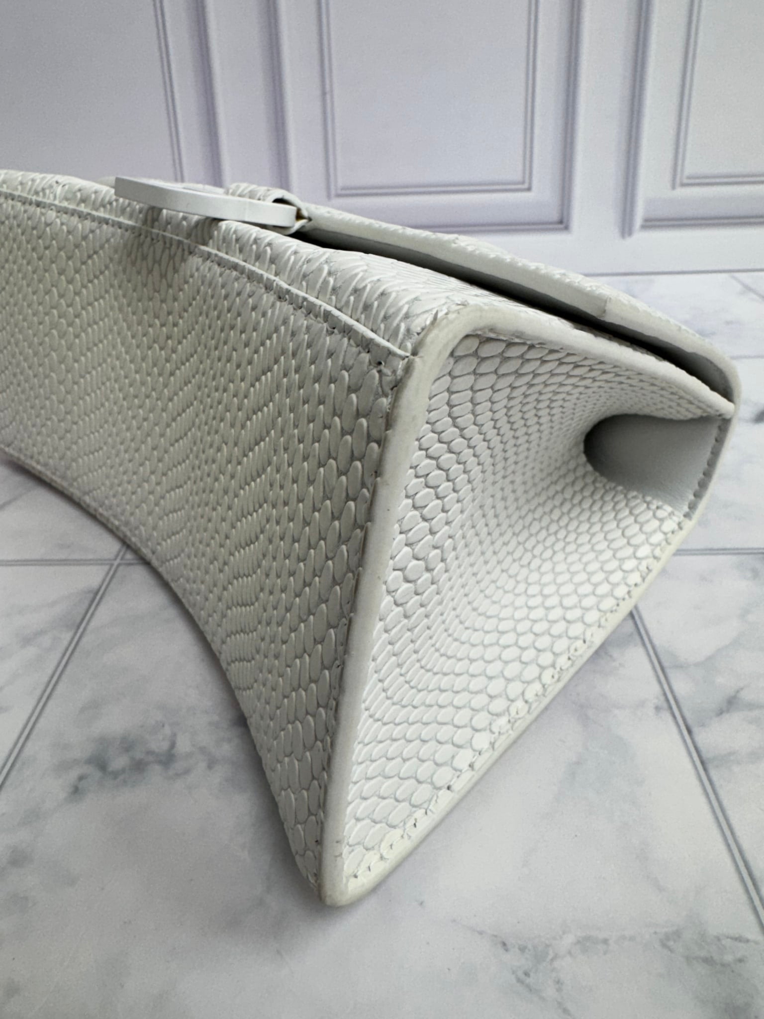 Balenciaga White Snakeskin Embossed Leather Small Hourglass 2Way Bag