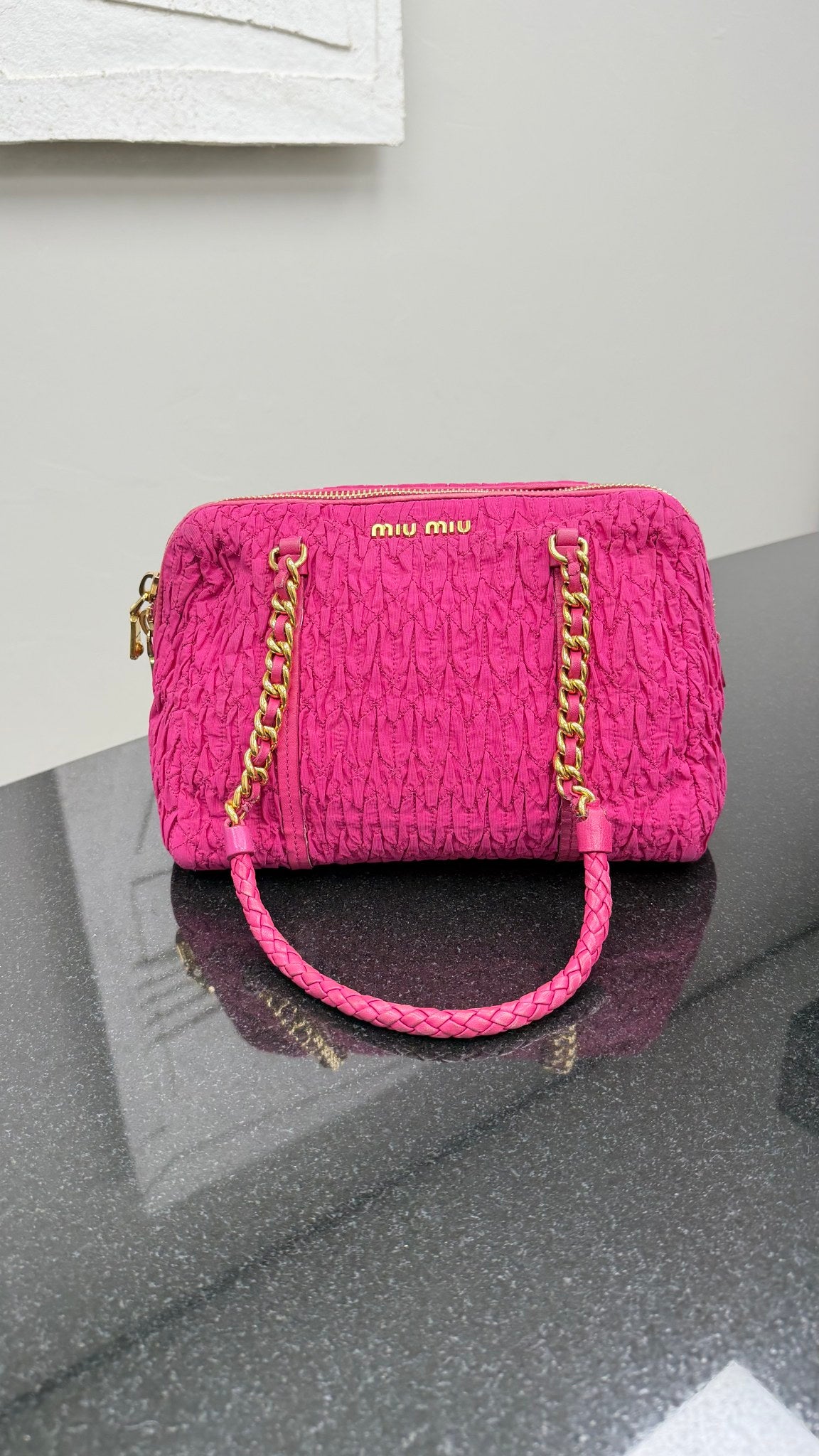 Miu Miu Pink Quilted Nylon Shoulder Bag