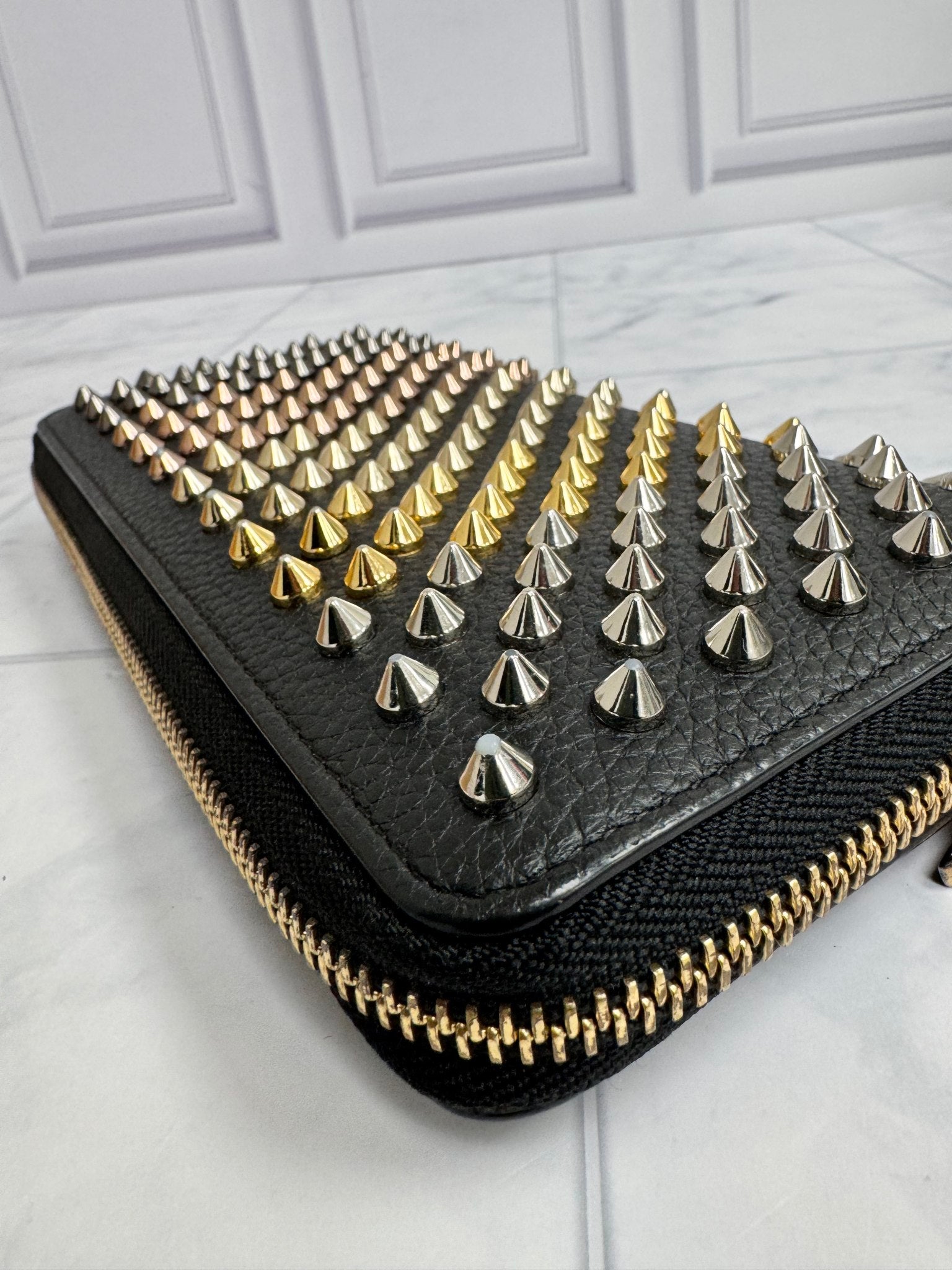 Christian Louboutin Black Multicolor Studded Zippy Wallet