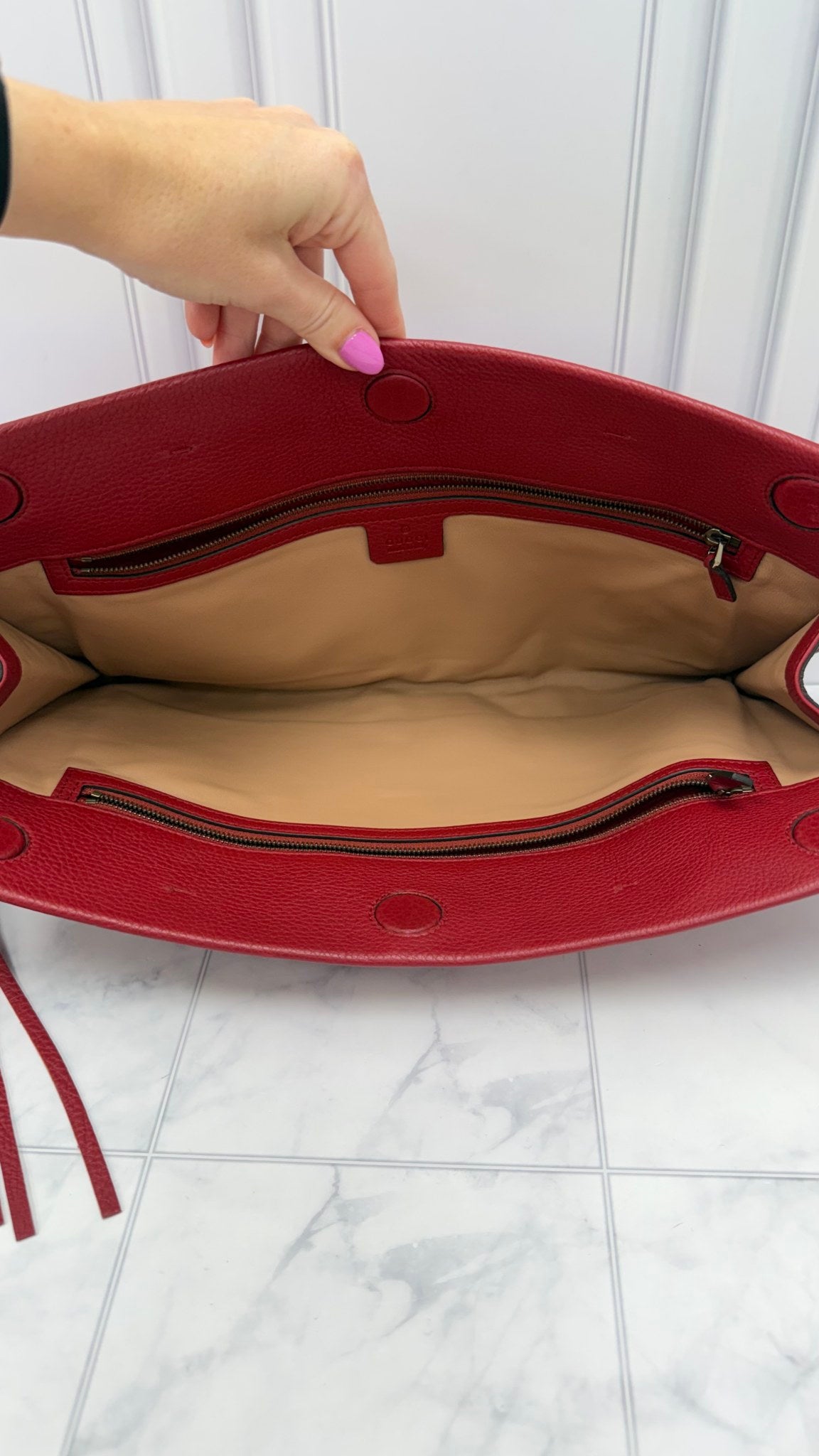 Gucci Red  Leather Bamboo Tassel Clutch