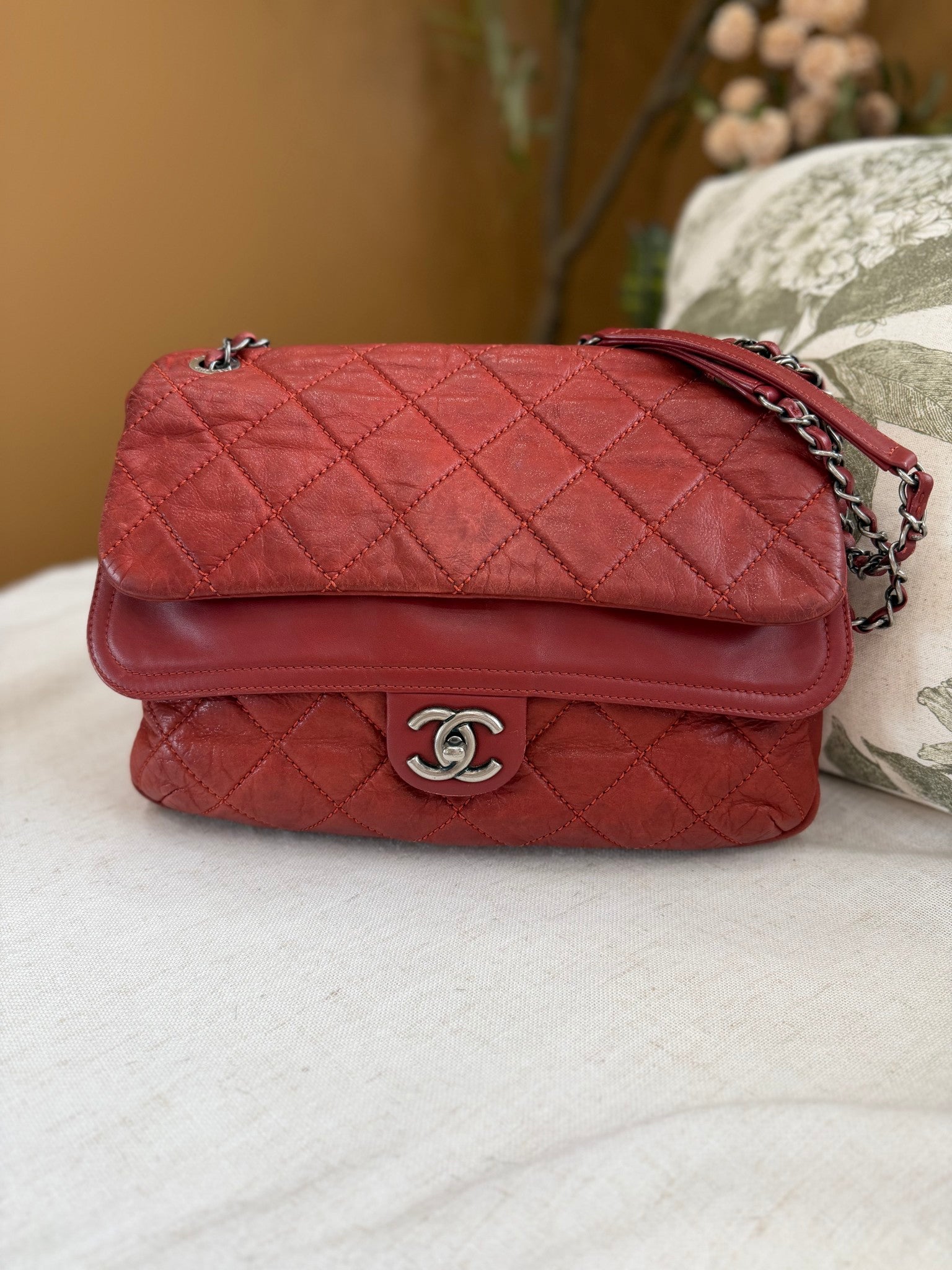 Chanel Red Iridescent Calfskin In The Mix Flap Bag