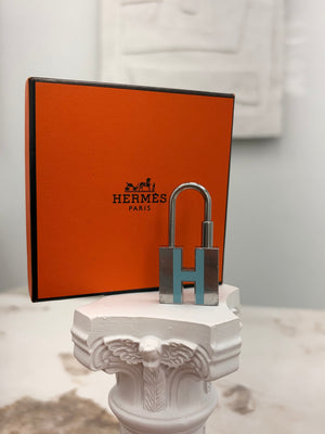 Hermes Silver Tone & Blue H Motif Cadena Padlock Charm