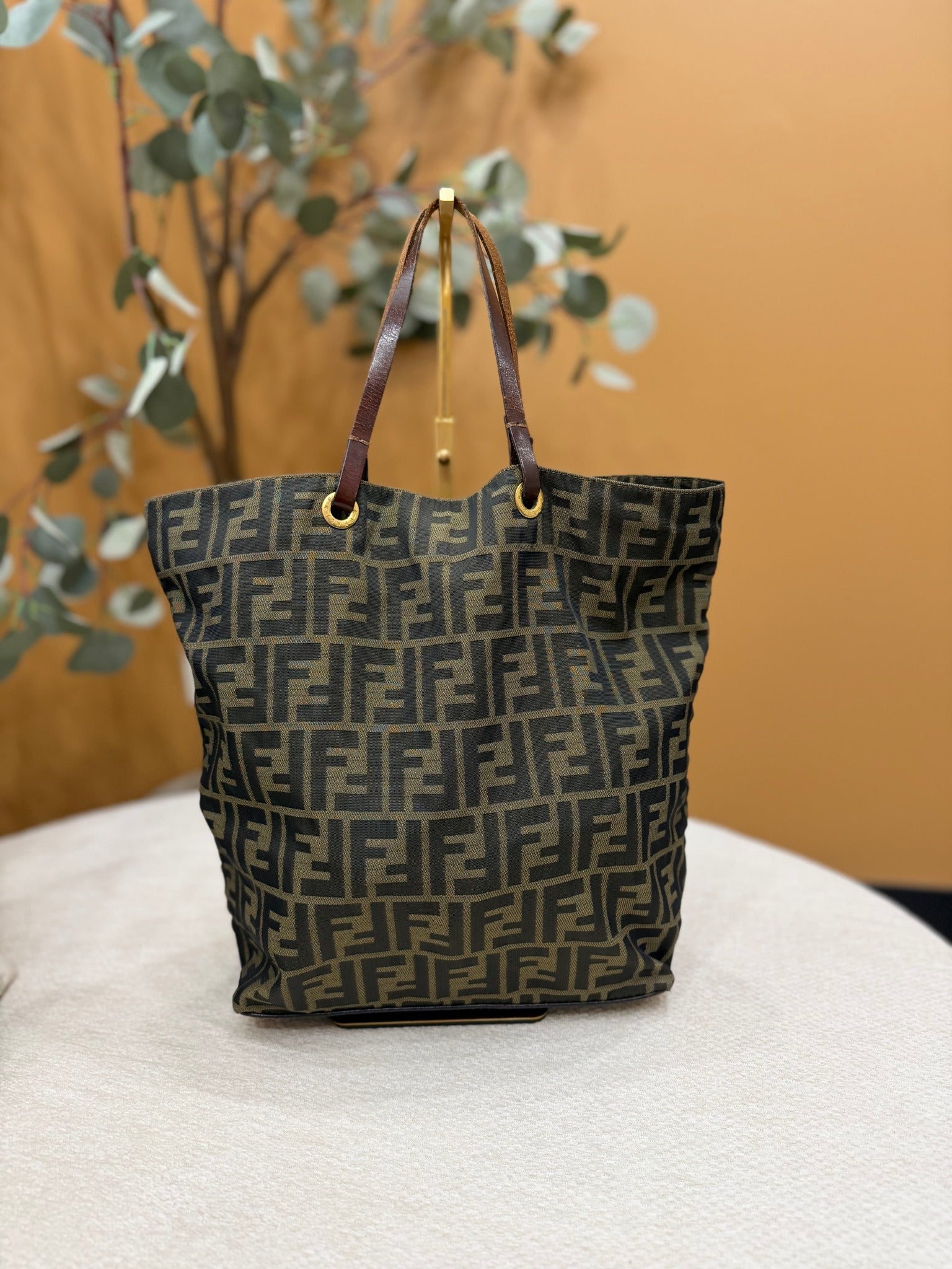 Fendi Brown Canvas Zucca Print Tote Bag