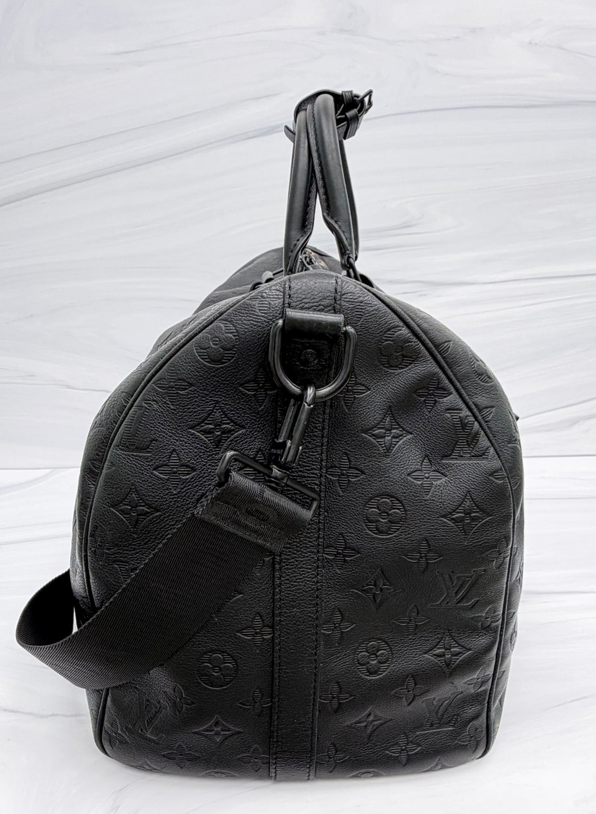 Louis Vuitton Black Monogram Shadow Keepall Bandouliere 50 Duffle Bag