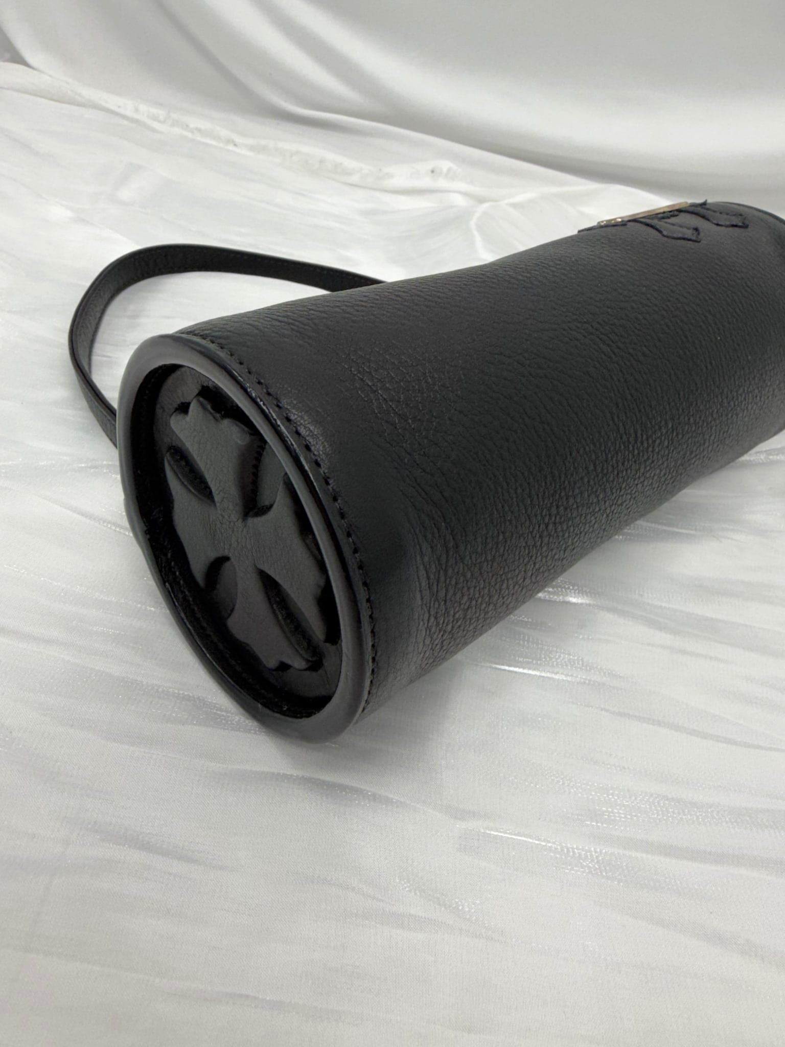 BRAND NEW- Chrome Hearts Black Leather Grinds Cemetery Cross Tube Bag